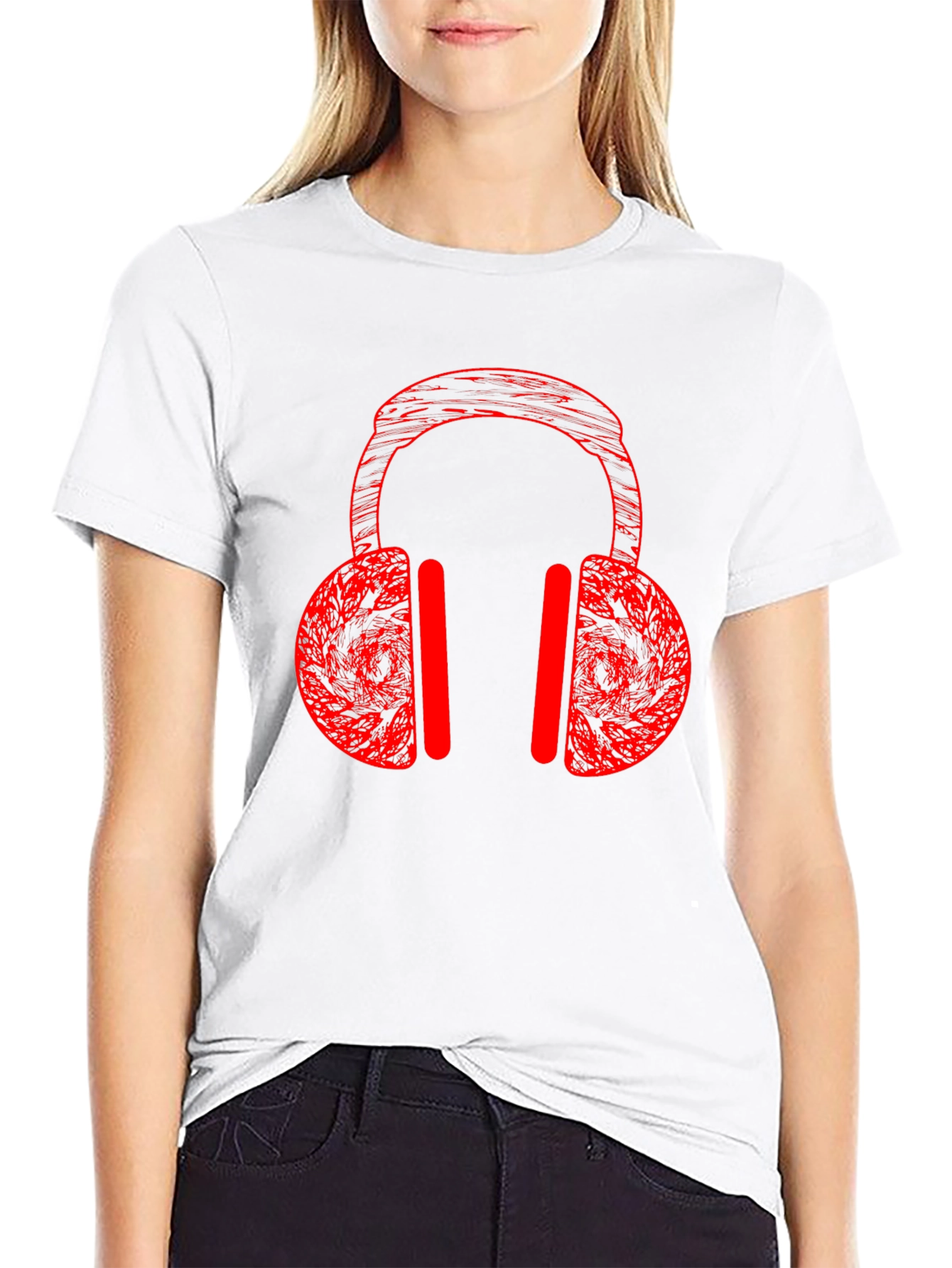 Red Headphones Graphic Tee - Stylish Music Lover Shirt