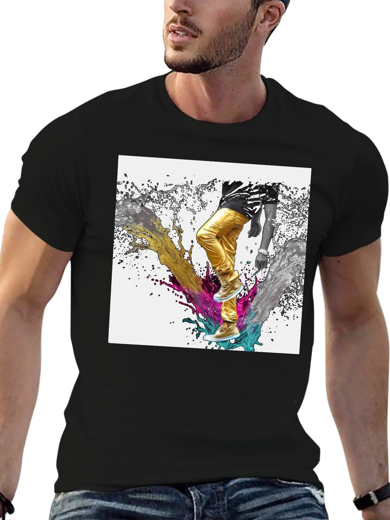 Abstract Splash Graphic Black T-Shirt