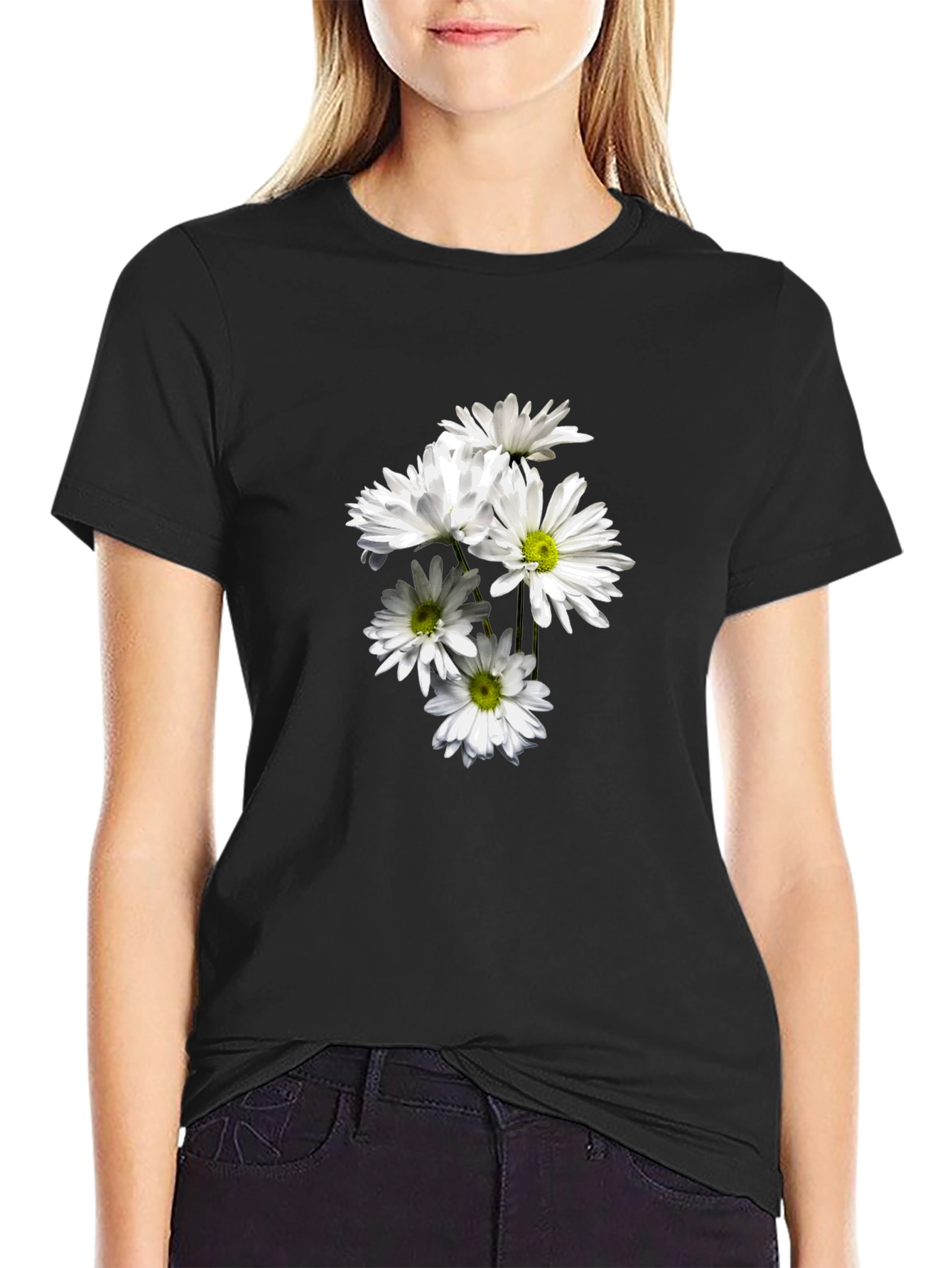 Daisy Graphic Black Tee - Soft & Stylish