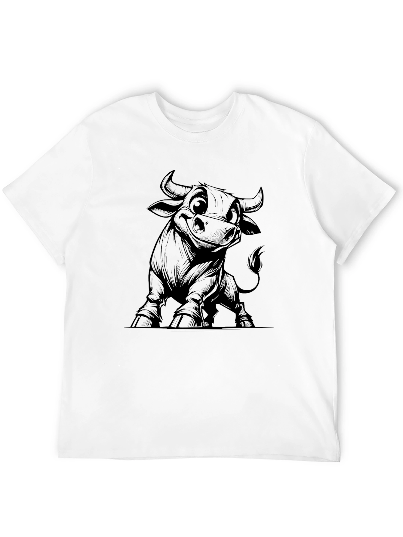 Bull Cartoon Graphic Black T-Shirt