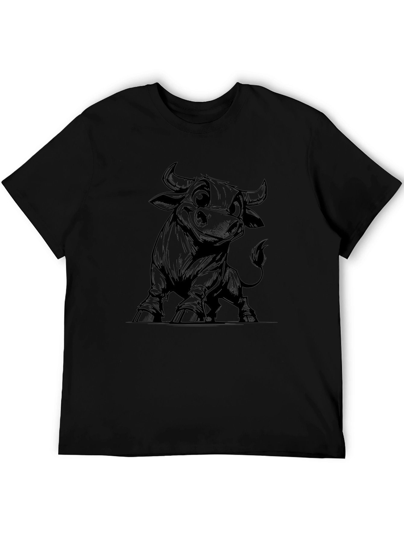 Bull Cartoon Graphic Black T-Shirt