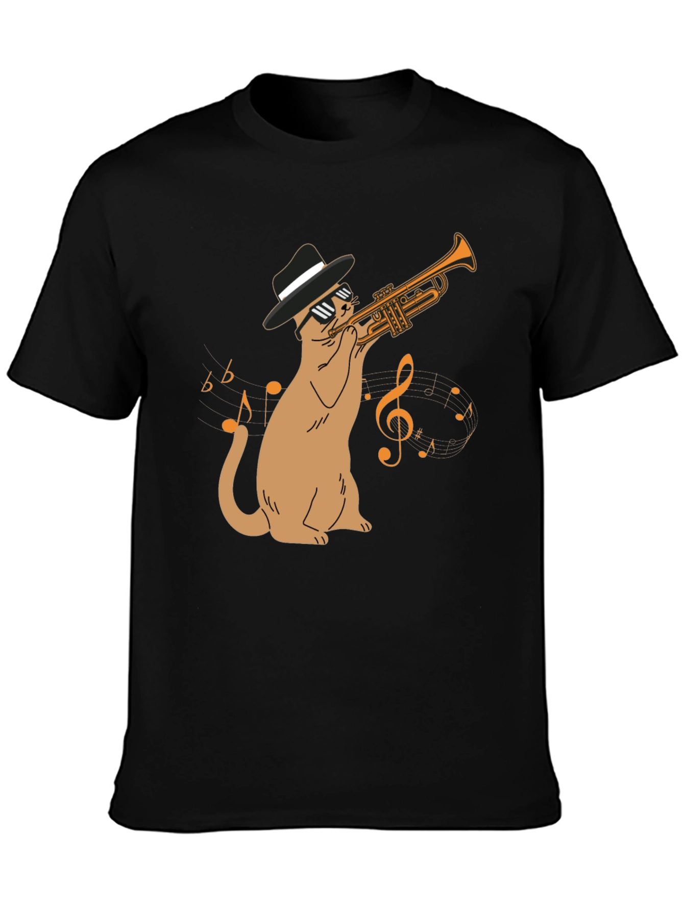 Cool Cat Trumpet Player T-Shirt - Black