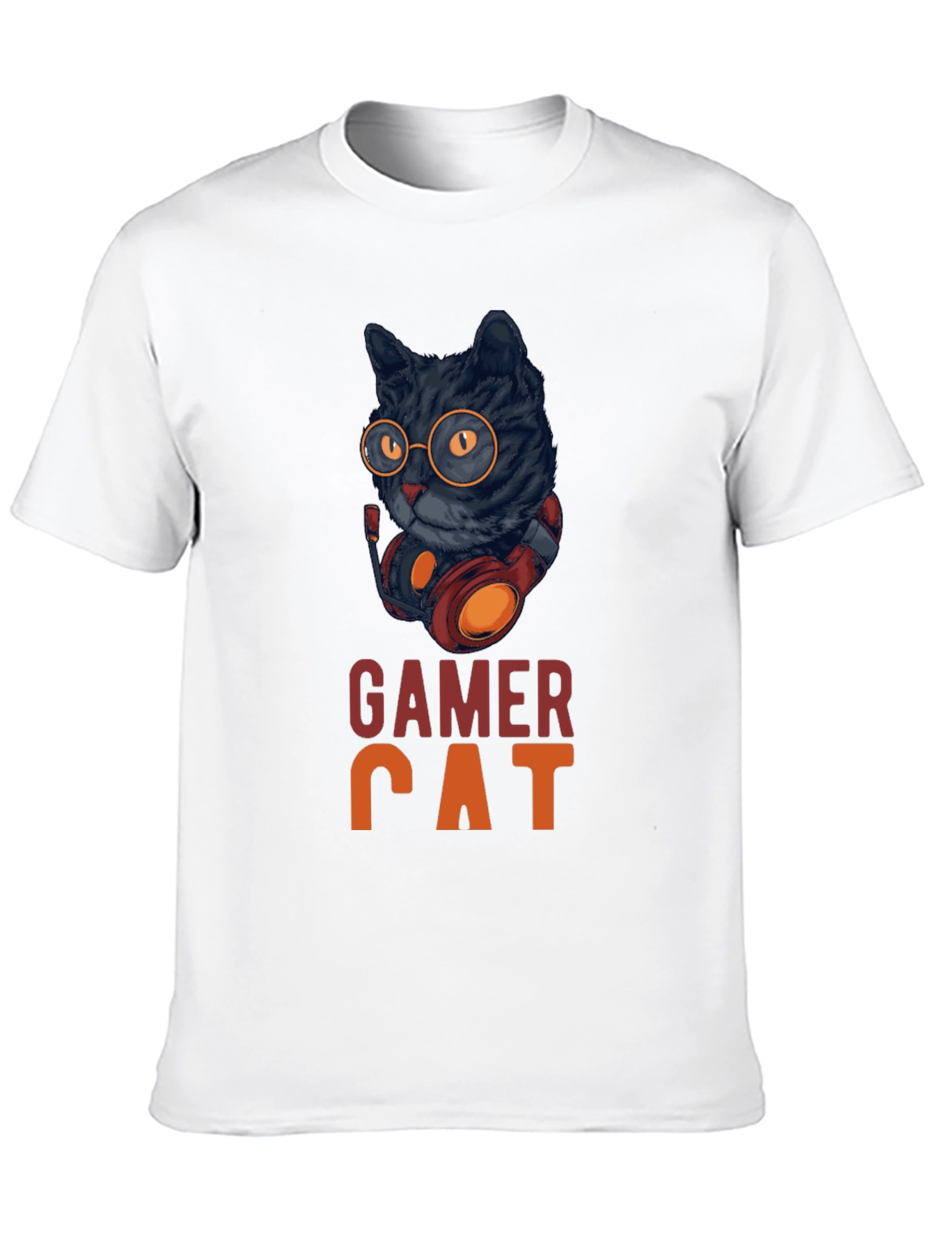 Gamer Cat Graphic Tee - Cool Cat With Headset