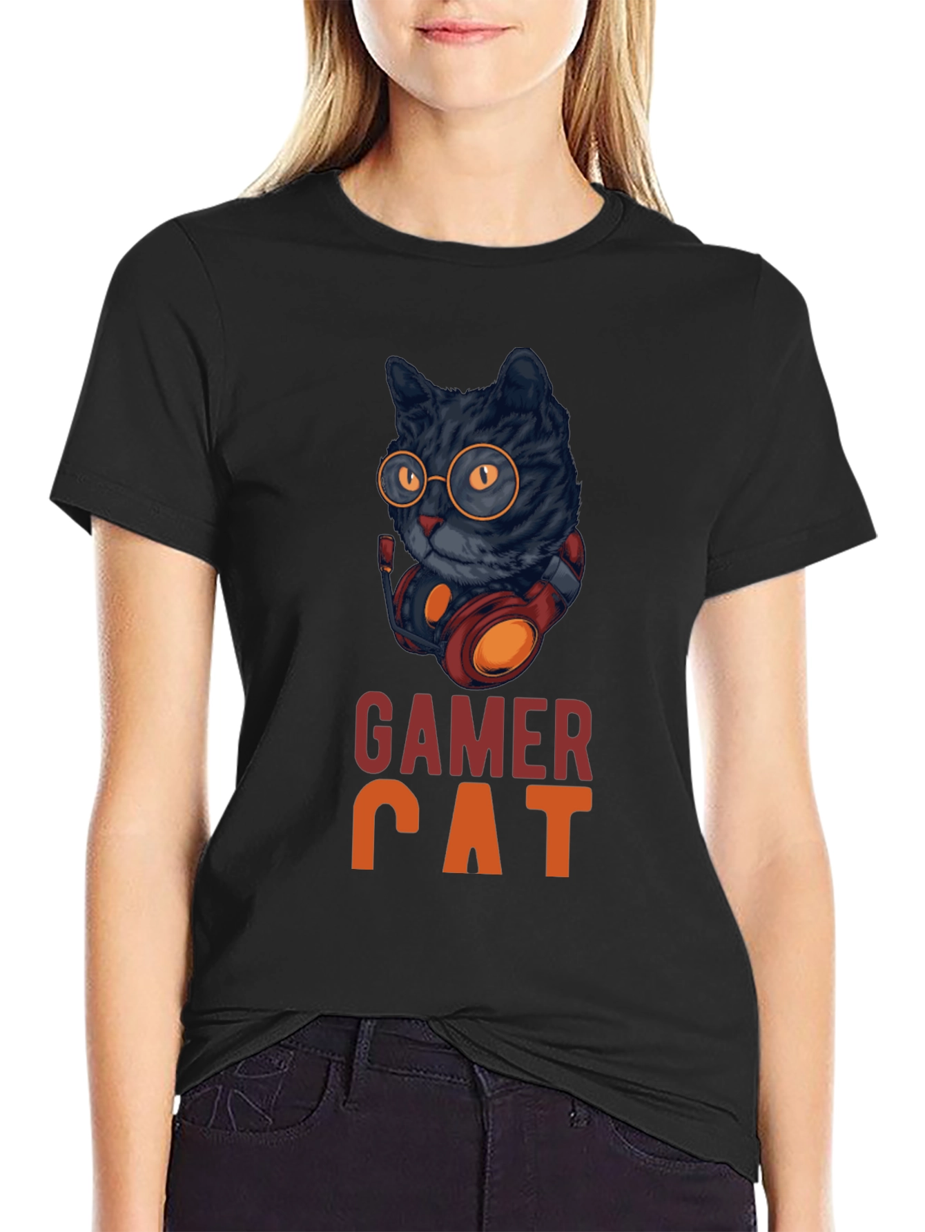 Gamer Cat Graphic Tee - Cool Cat With Headset
