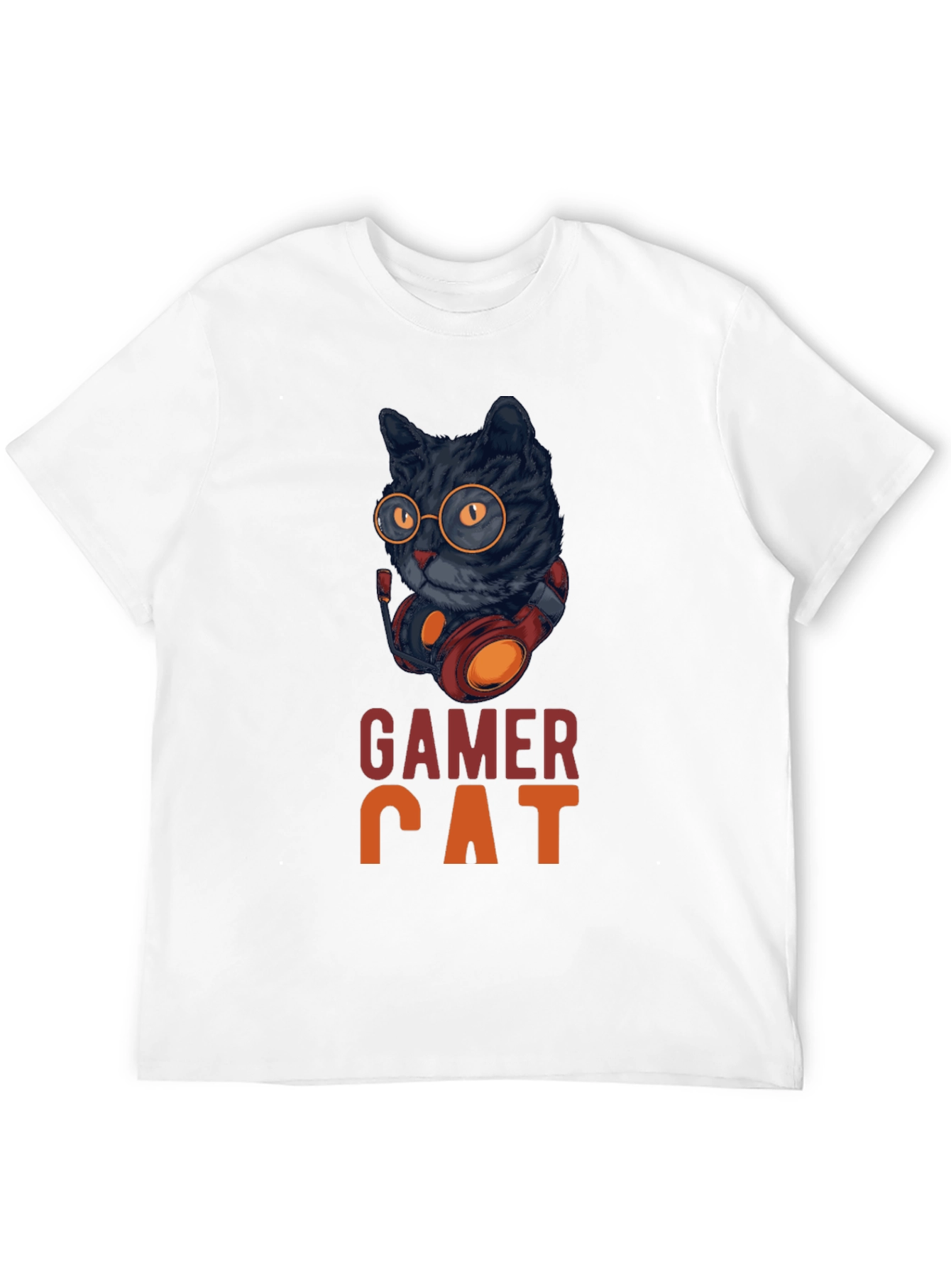 Gamer Cat Graphic Tee - Cool Cat With Headset
