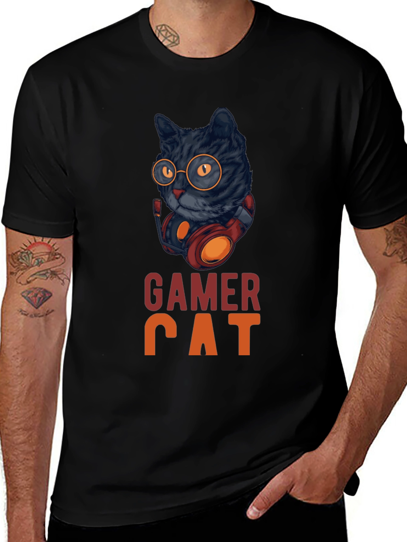 Gamer Cat Graphic Tee - Cool Cat With Headset