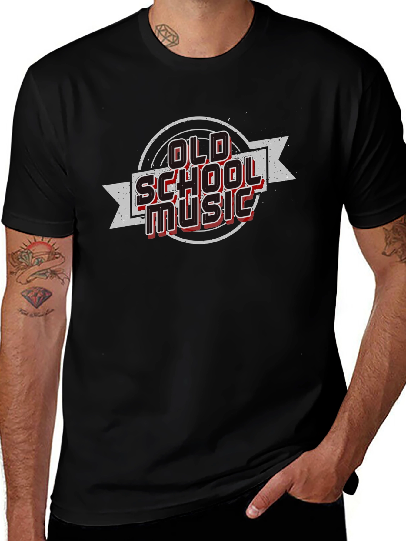 Retro Old School Music Graphic Tee - Black