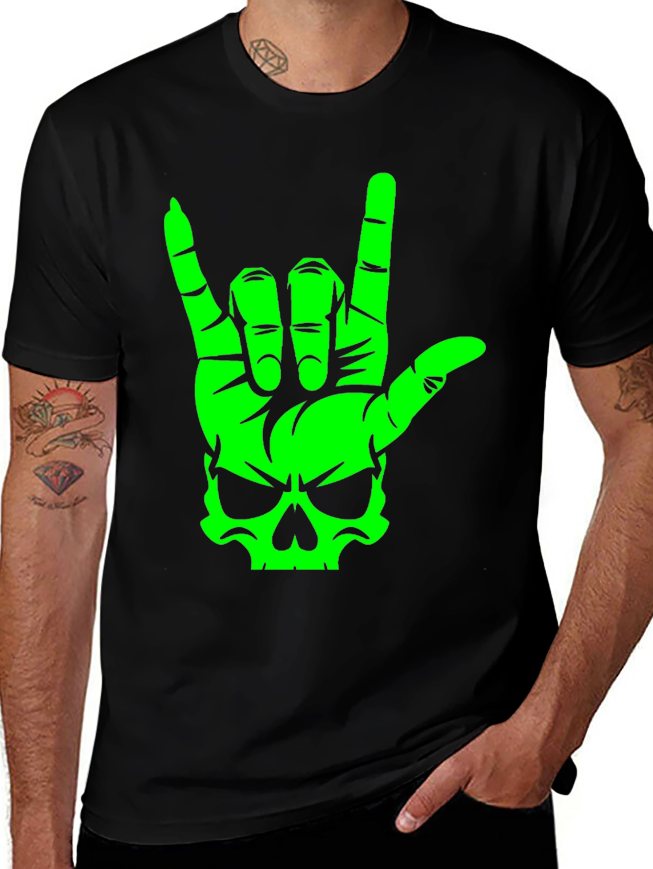 Skull Hand Sign Graphic T-Shirt