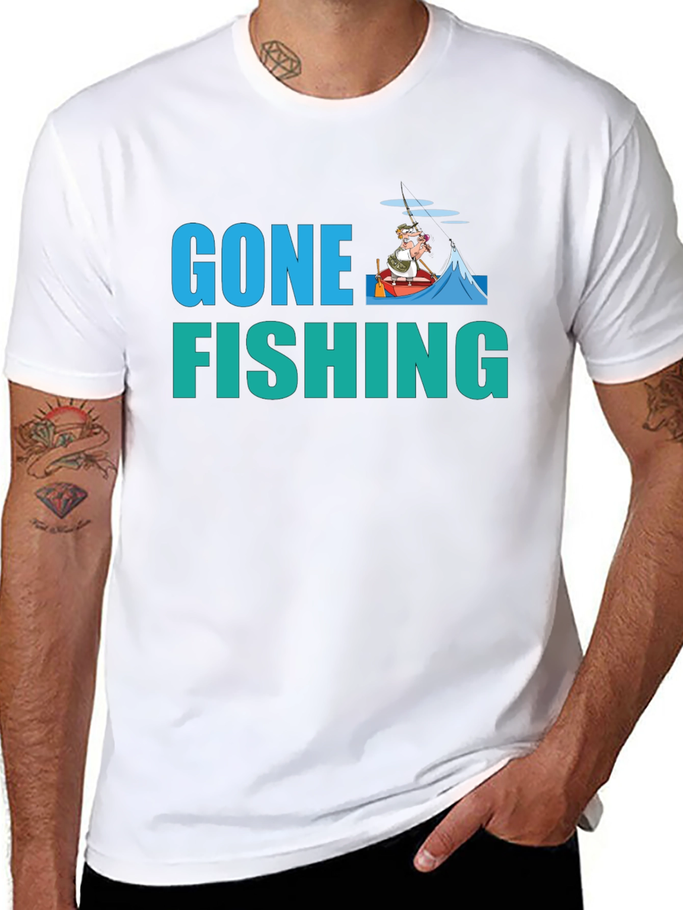 Gone Fishing Graphic Tee -  Black Cotton T-Shirt