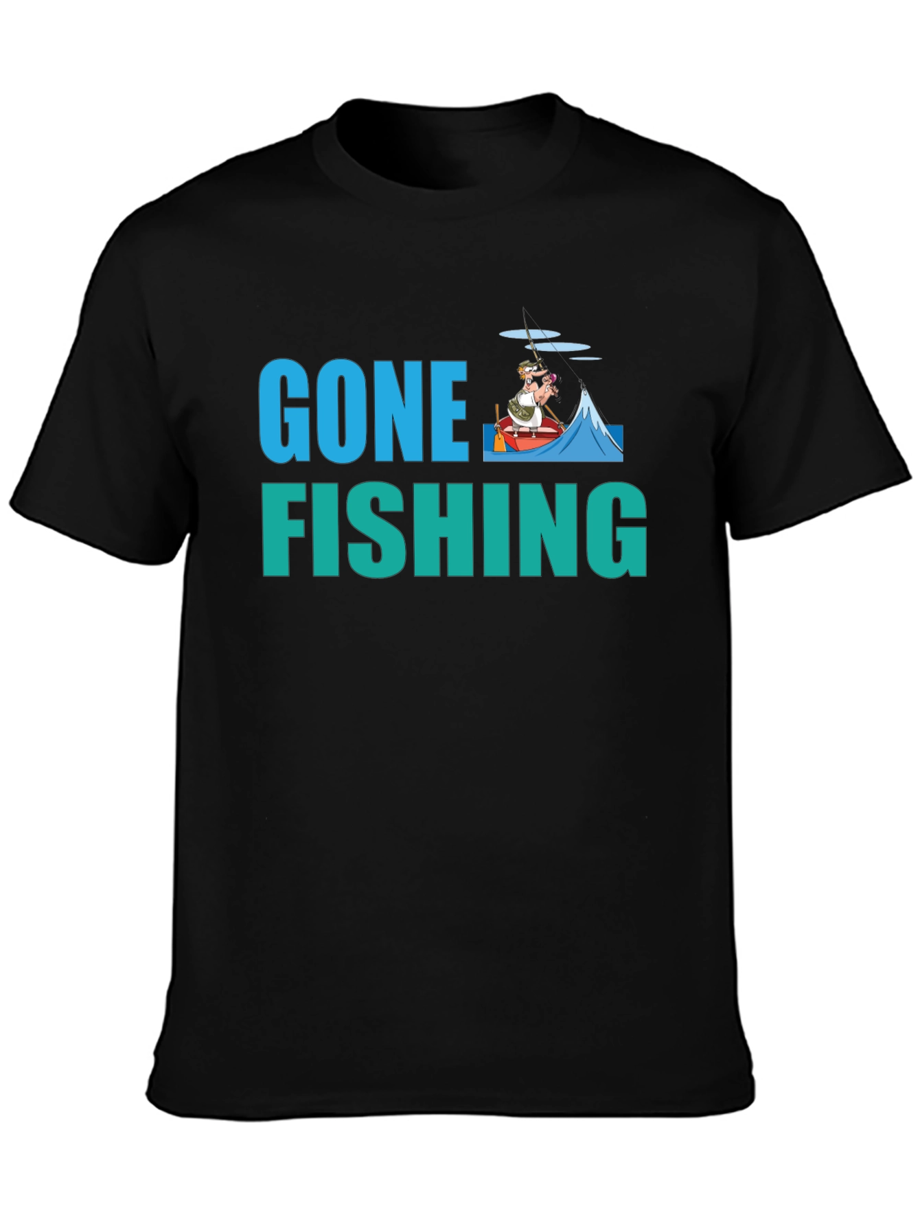 Gone Fishing Graphic Tee -  Black Cotton T-Shirt
