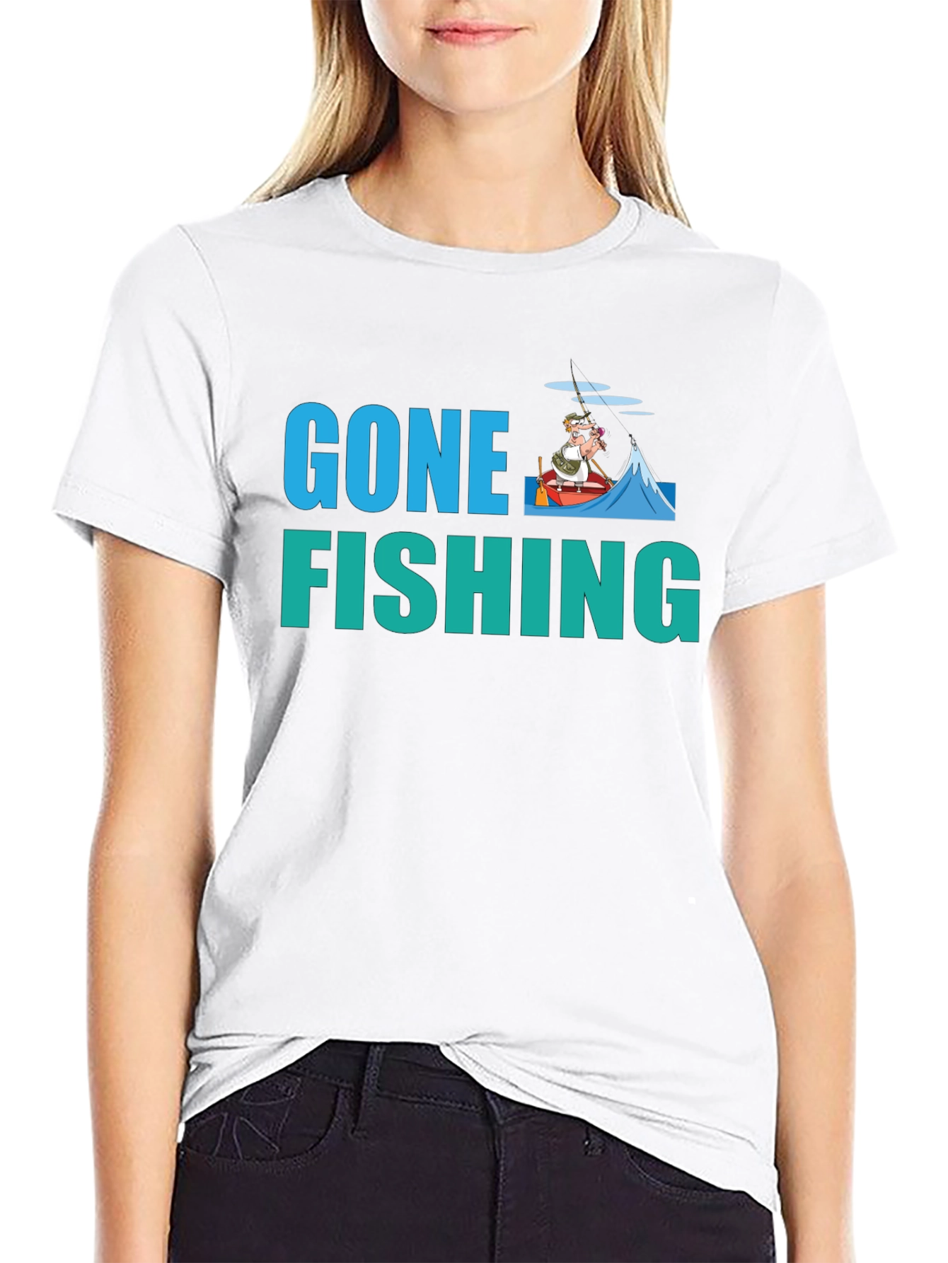 Gone Fishing Graphic Tee -  Black Cotton T-Shirt