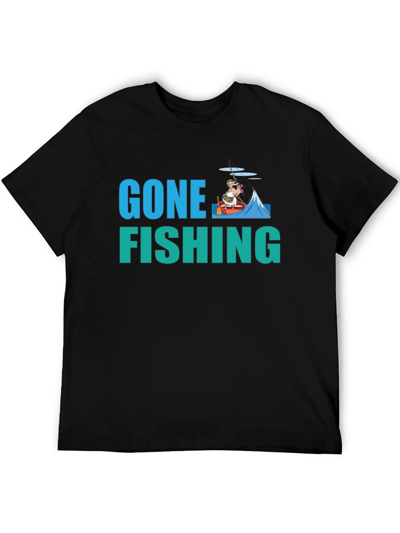 Gone Fishing Graphic Tee -  Black Cotton T-Shirt