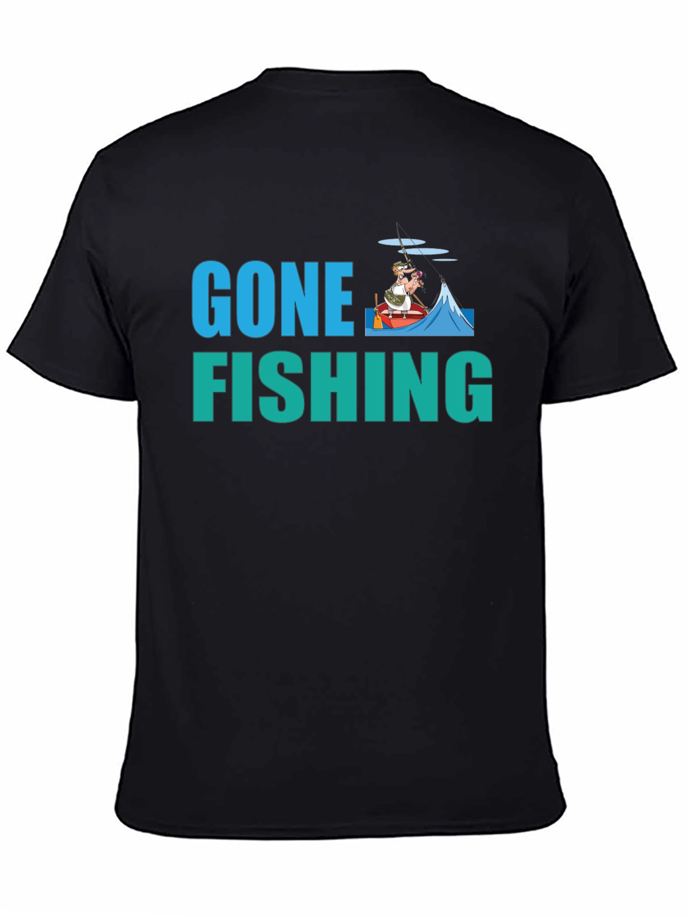 Gone Fishing Graphic Tee -  Black Cotton T-Shirt