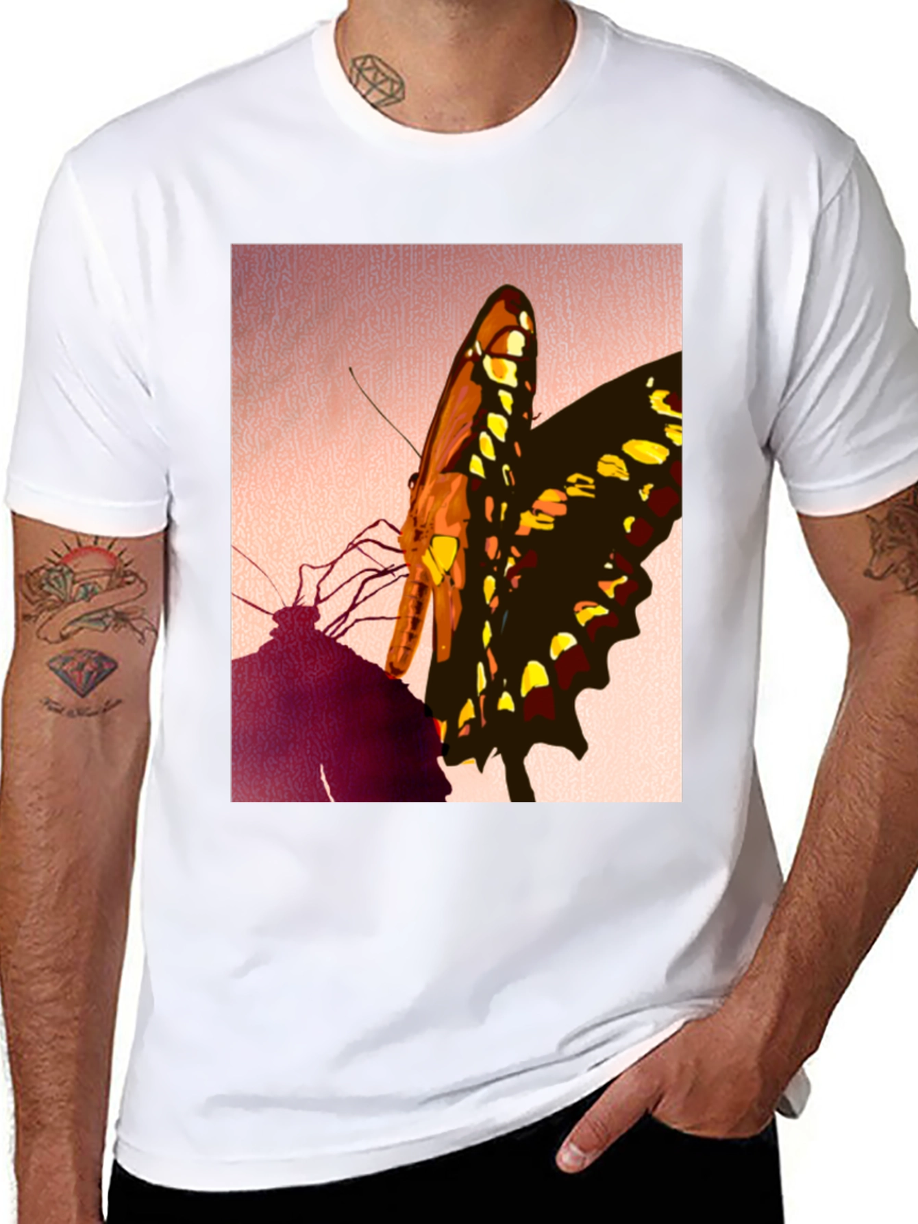 Butterfly Graphic Tee - Stylish Mens Black T-Shirt