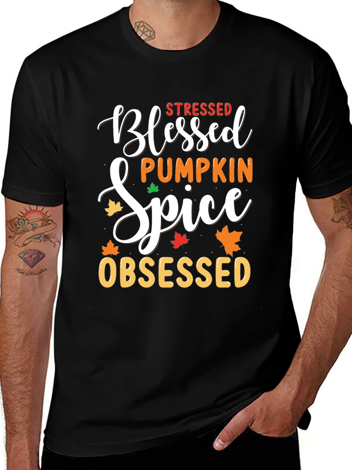 Stressed Blessed Pumpkin Spice Obsessed Black T-Shirt