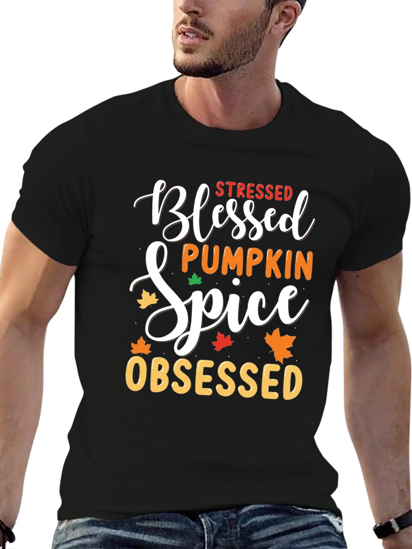 Stressed Blessed Pumpkin Spice Obsessed Black T-Shirt