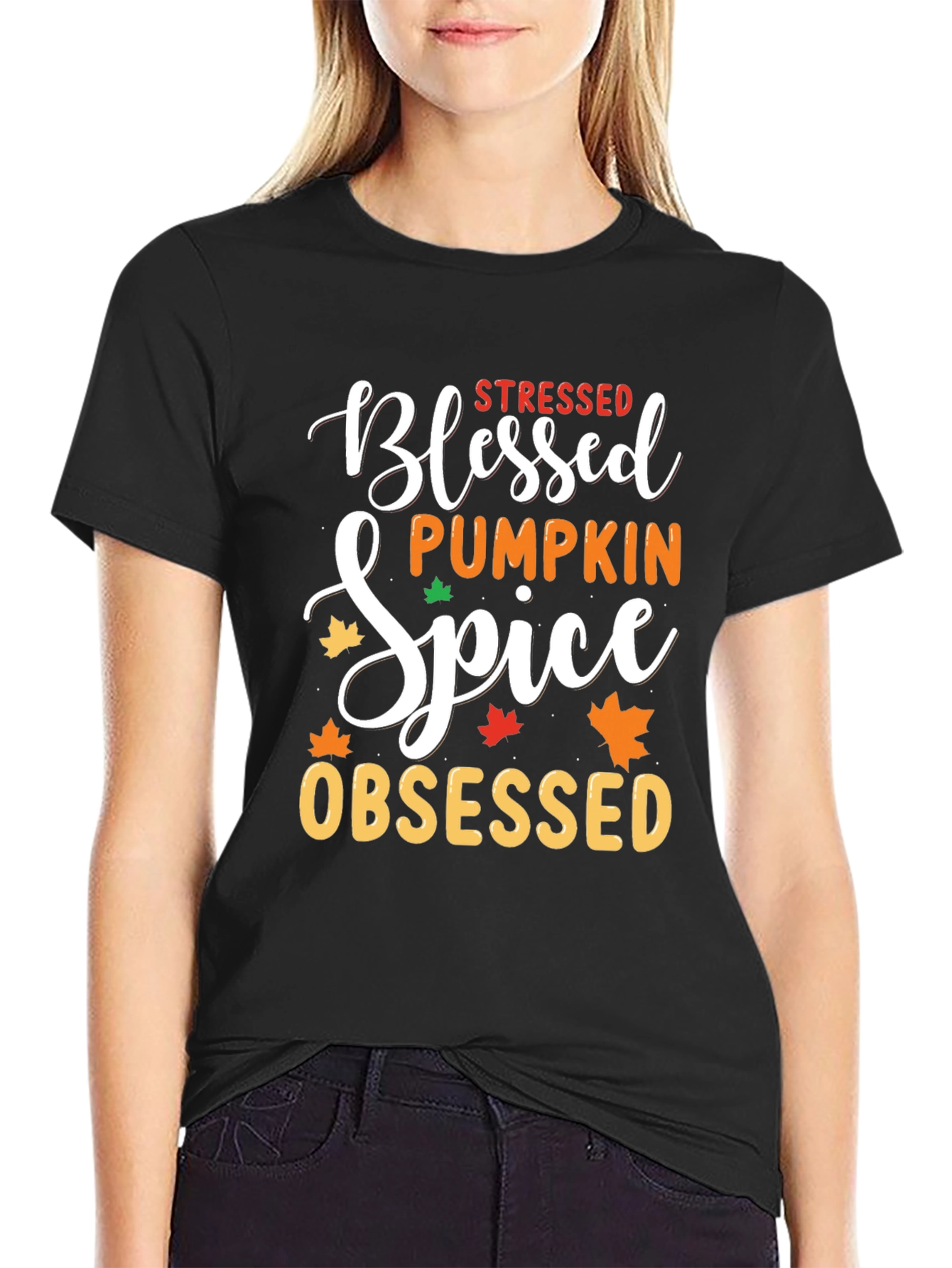 Stressed Blessed Pumpkin Spice Obsessed Black T-Shirt