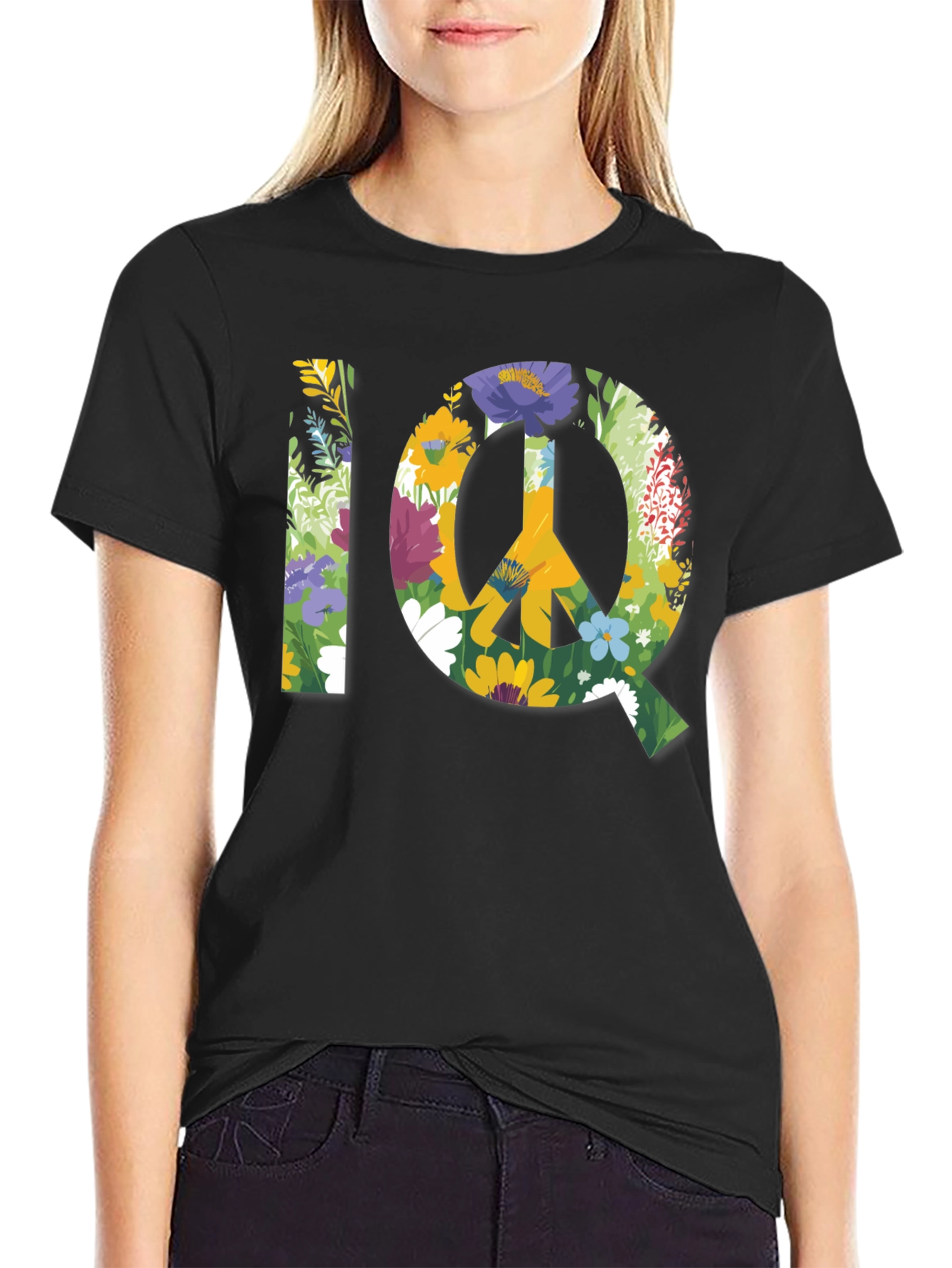 Floral IQ Peace Sign Graphic T-Shirt