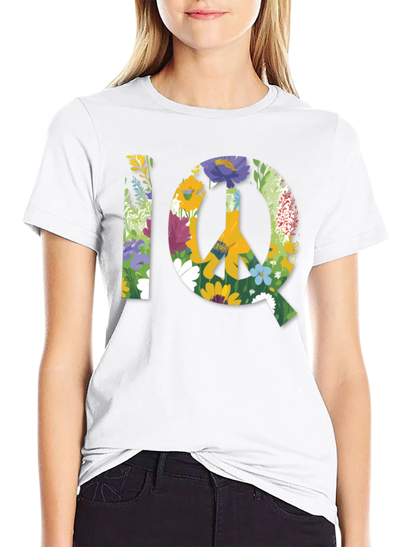 Floral IQ Peace Sign Graphic T-Shirt