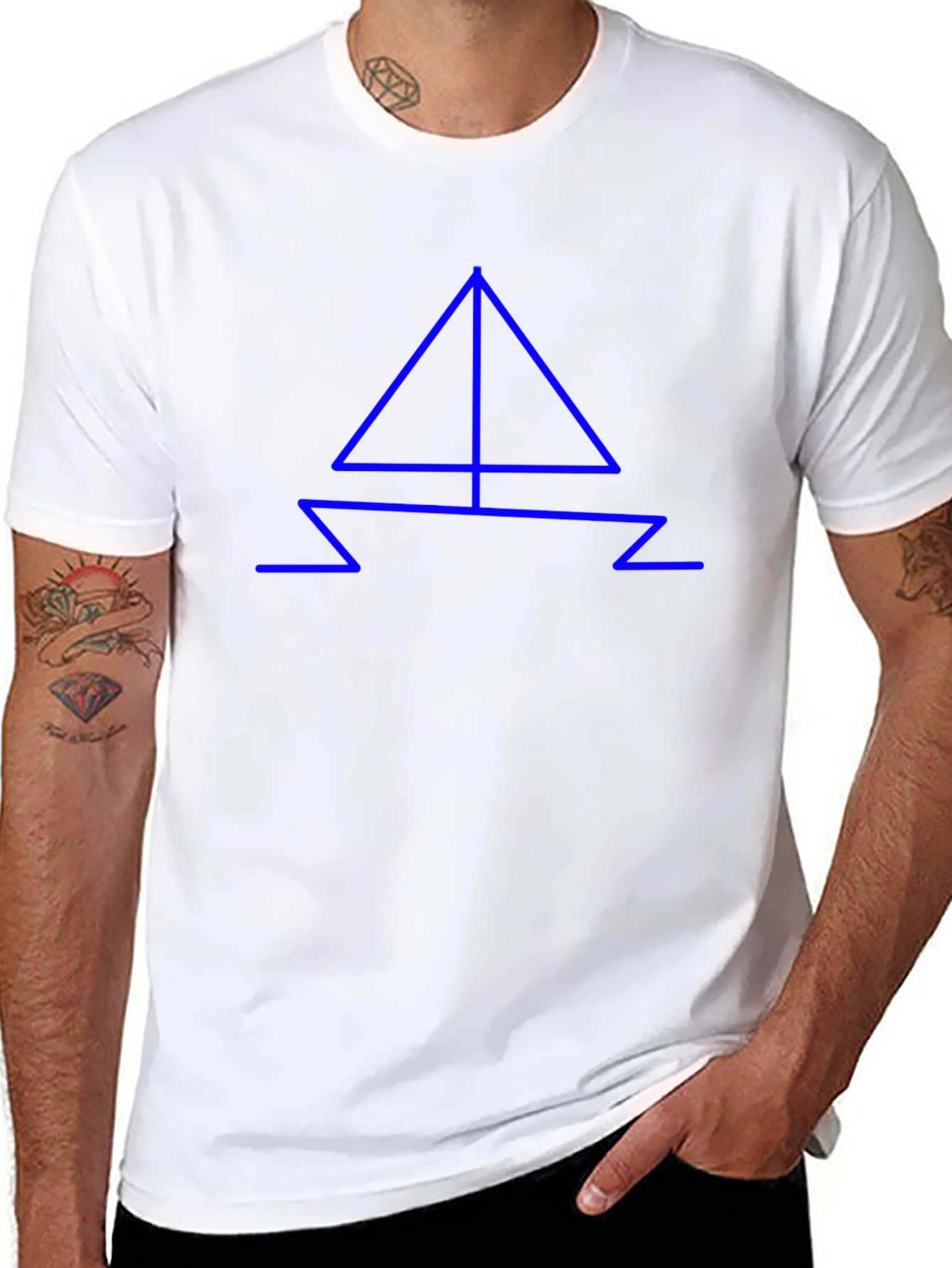 Modern Blue Geometric Boat Design Black T-Shirt
