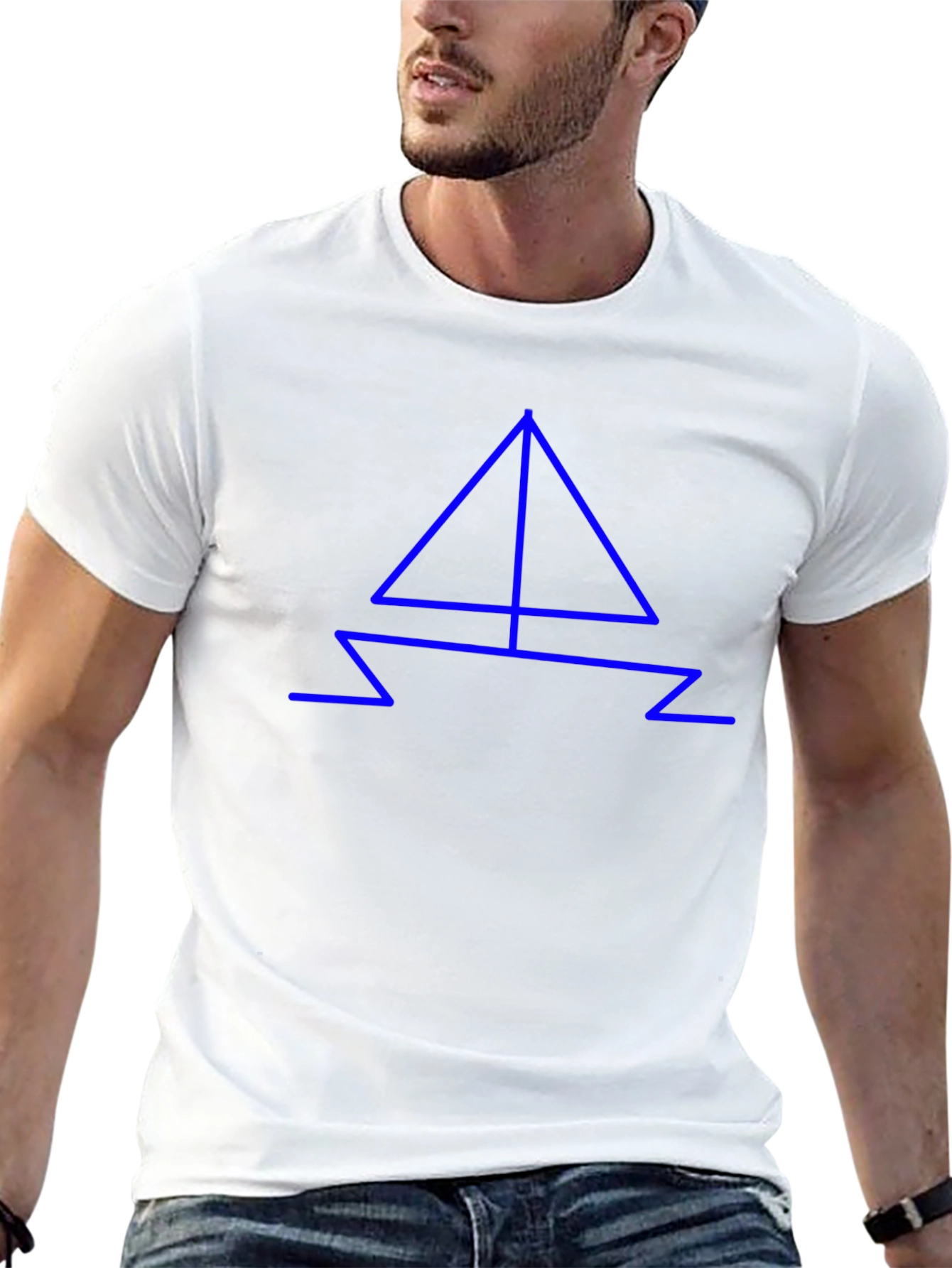Modern Blue Geometric Boat Design Black T-Shirt