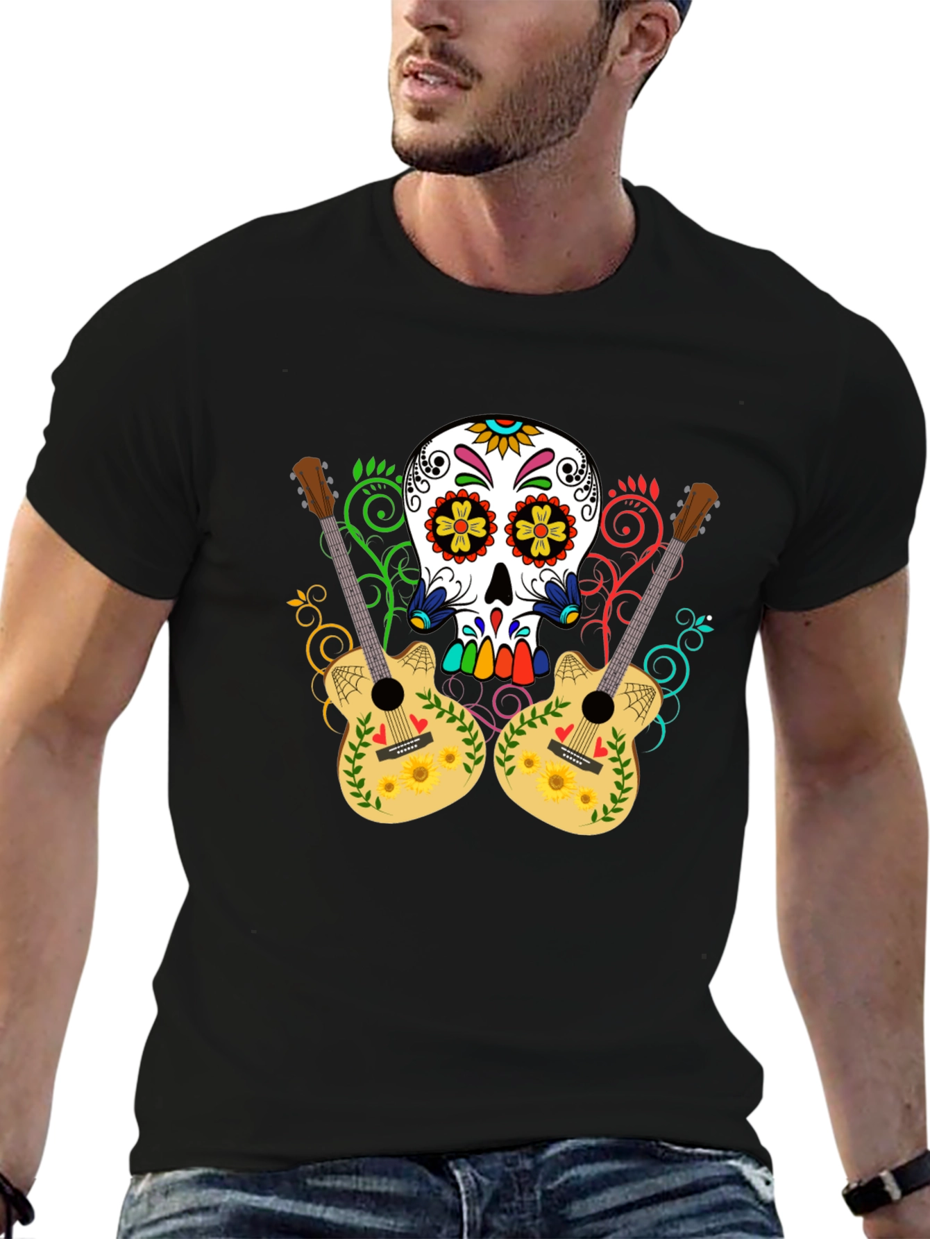 Sugar Skull Guitar Graphic T-Shirt
