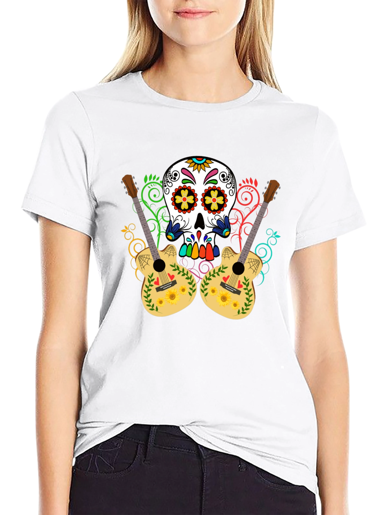 Sugar Skull Guitar Graphic T-Shirt