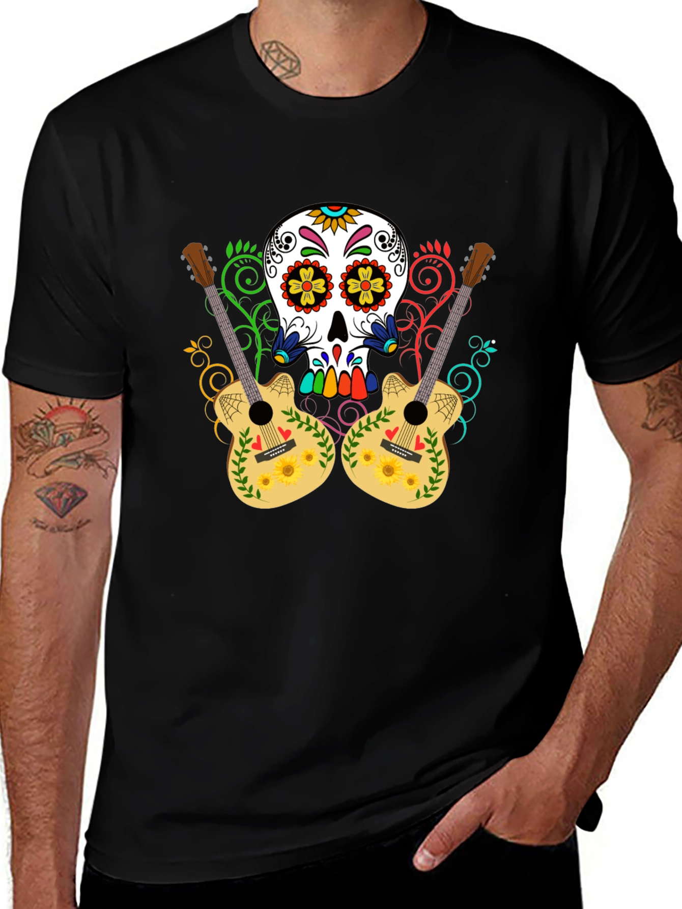 Sugar Skull Guitar Graphic T-Shirt