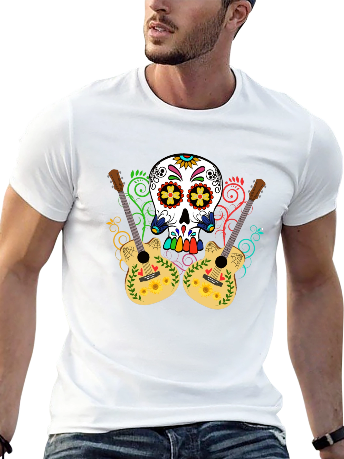 Sugar Skull Guitar Graphic T-Shirt