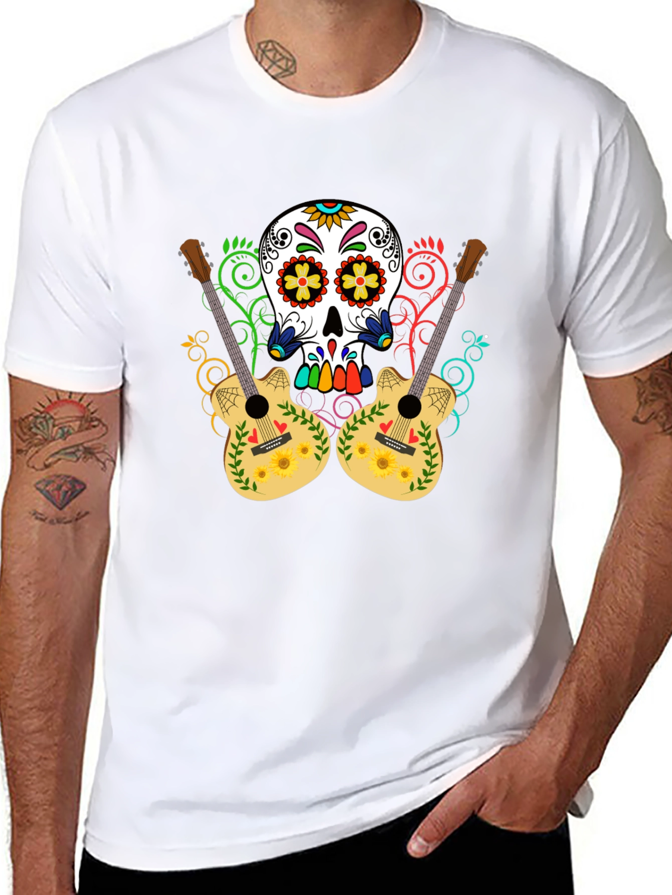 Sugar Skull Guitar Graphic T-Shirt