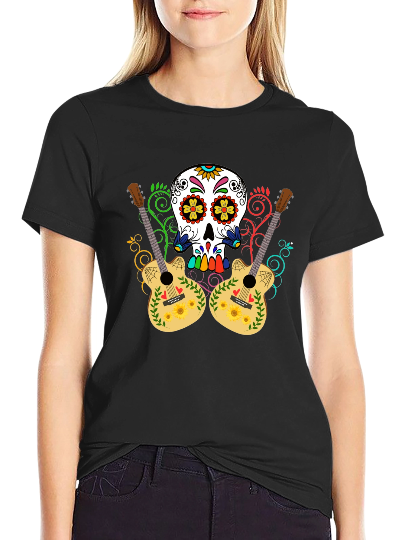 Sugar Skull Guitar Graphic T-Shirt