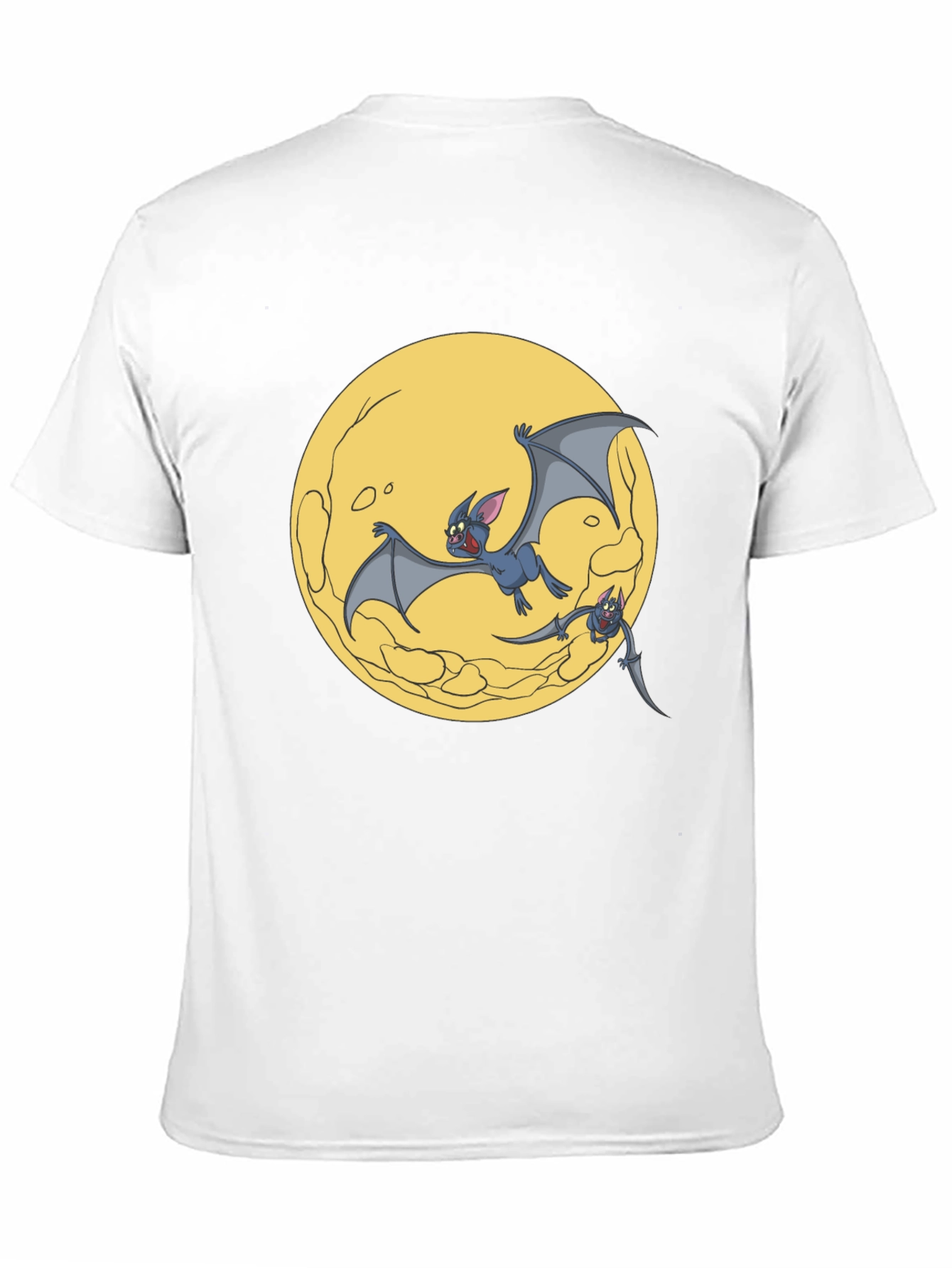 Cartoon Bat Moon Graphic T-Shirt - Black