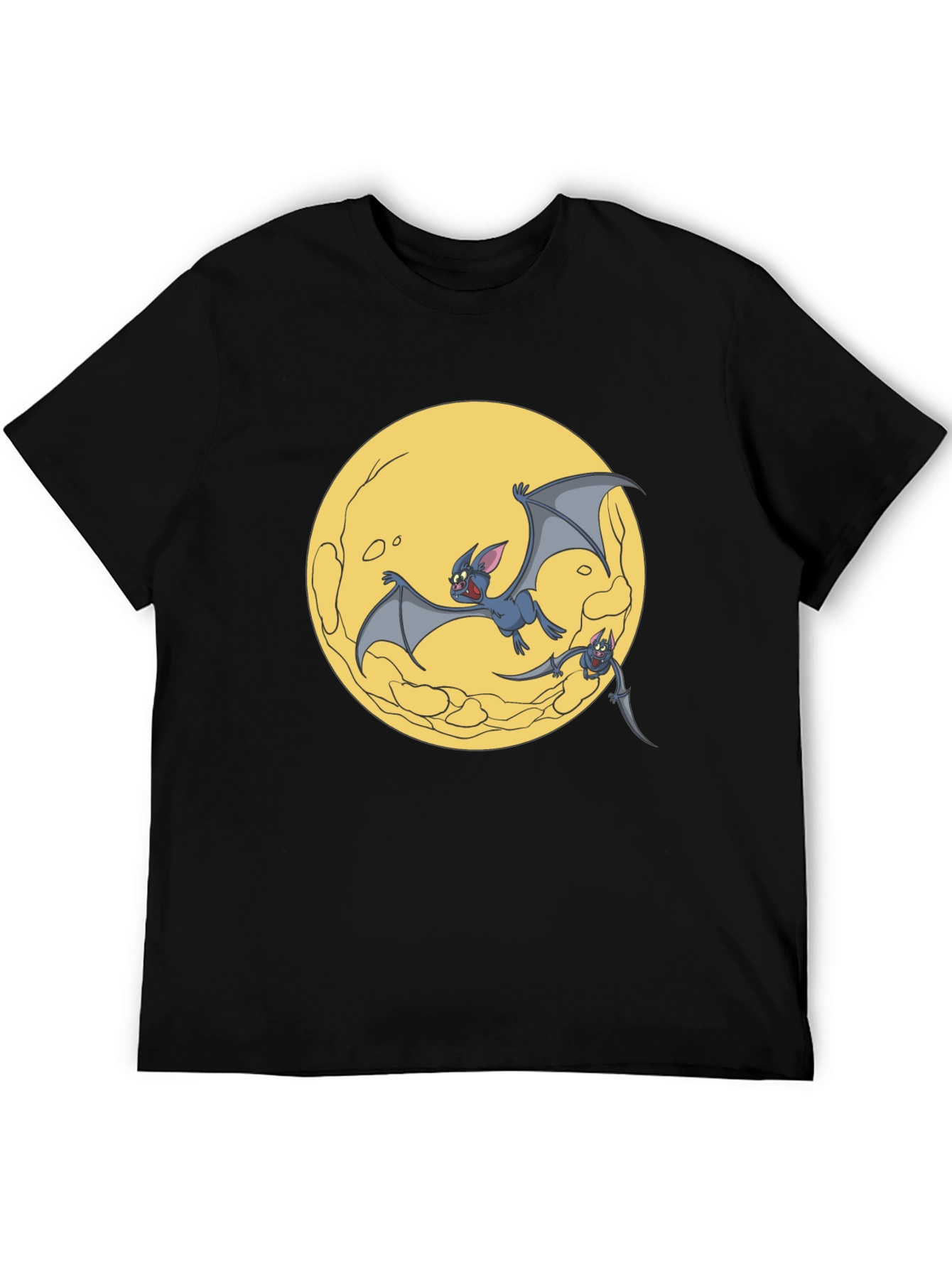 Cartoon Bat Moon Graphic T-Shirt - Black