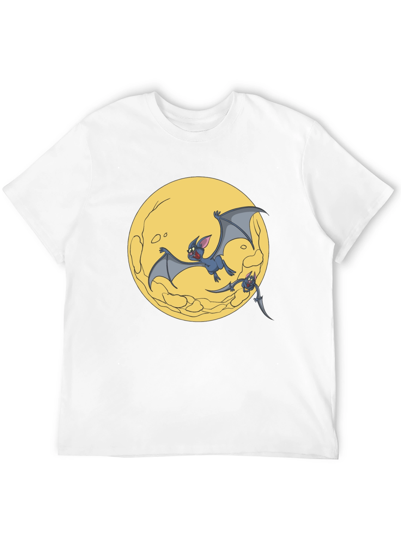 Cartoon Bat Moon Graphic T-Shirt - Black