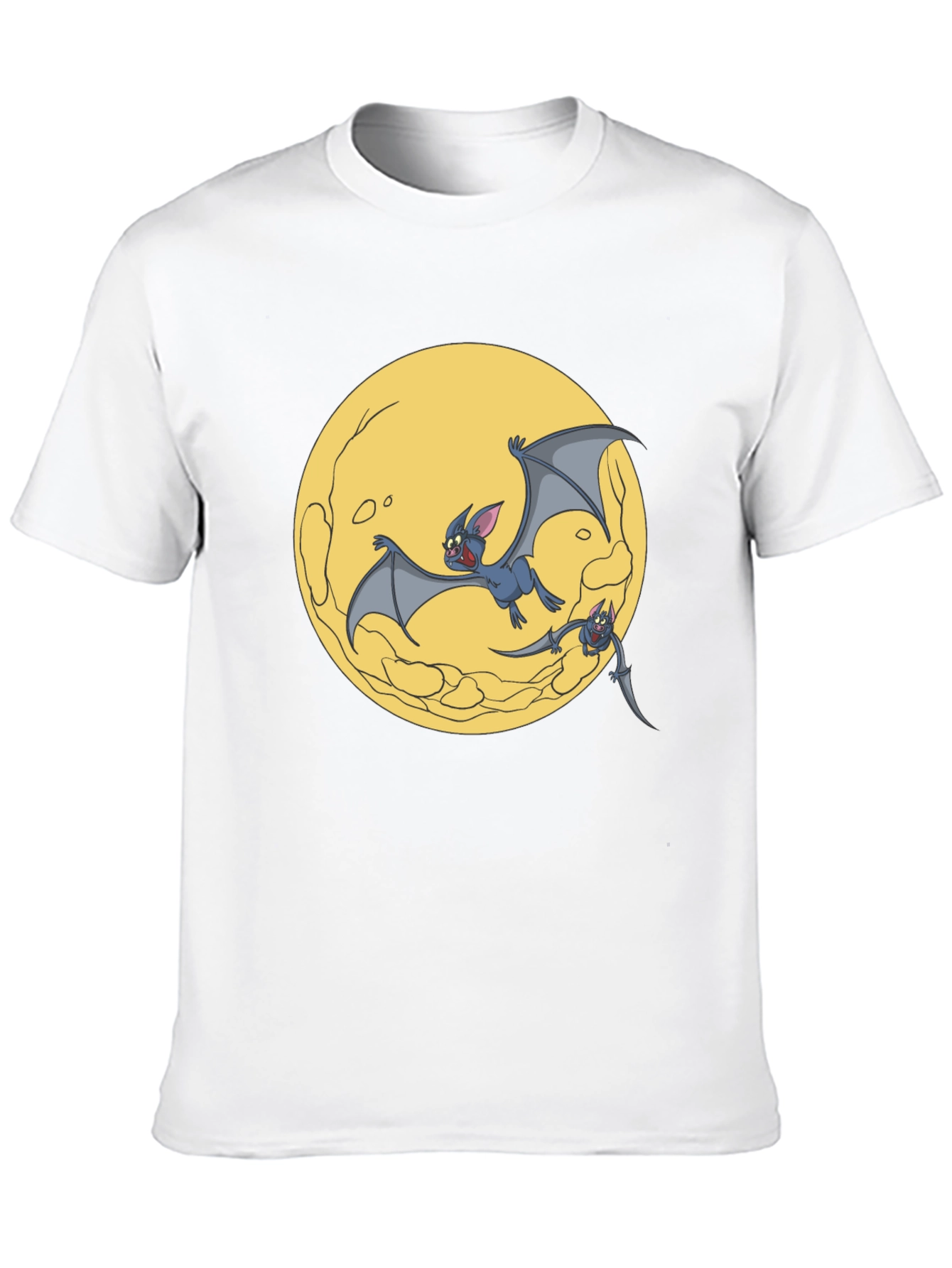 Cartoon Bat Moon Graphic T-Shirt - Black