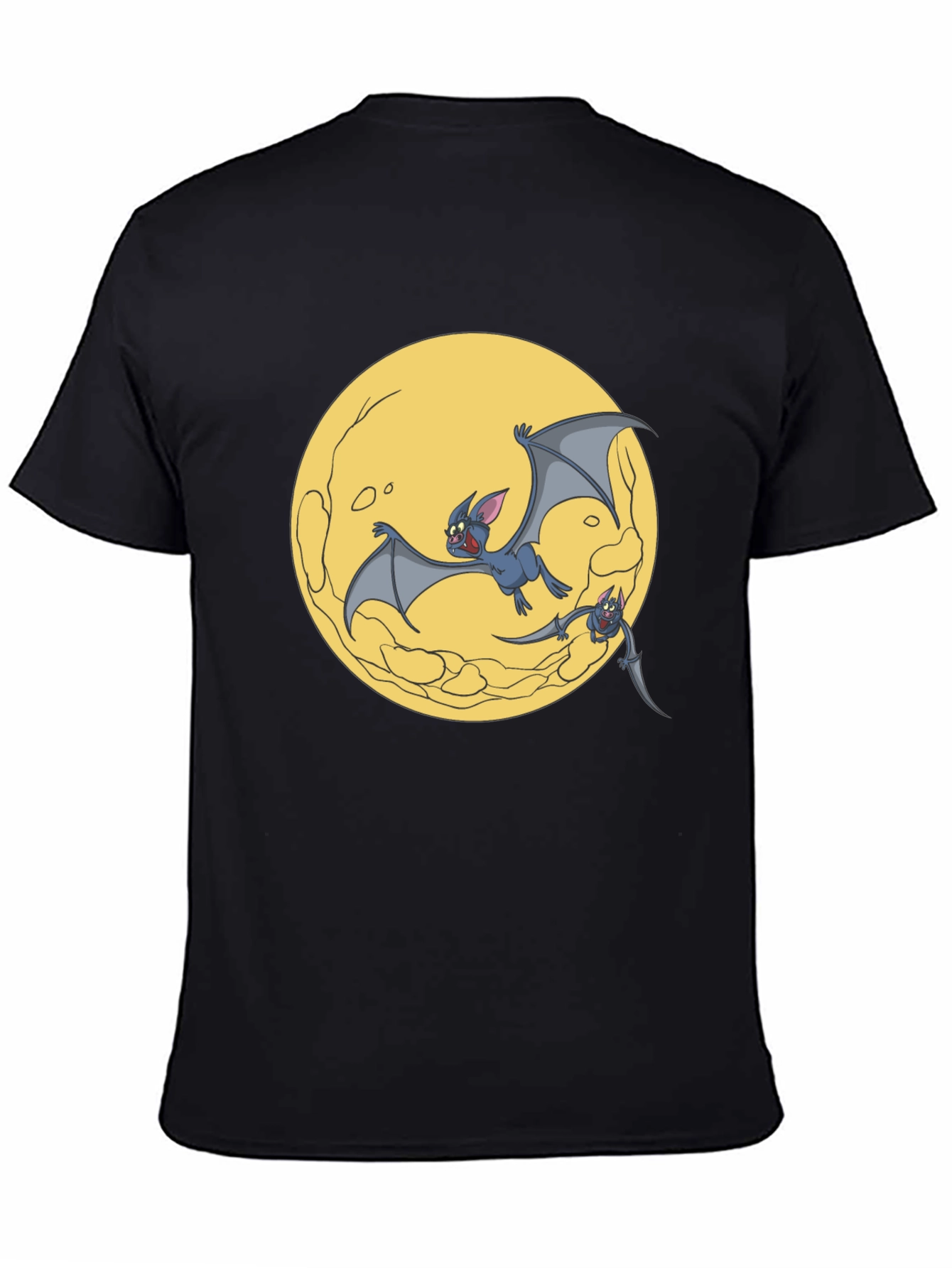 Cartoon Bat Moon Graphic T-Shirt - Black