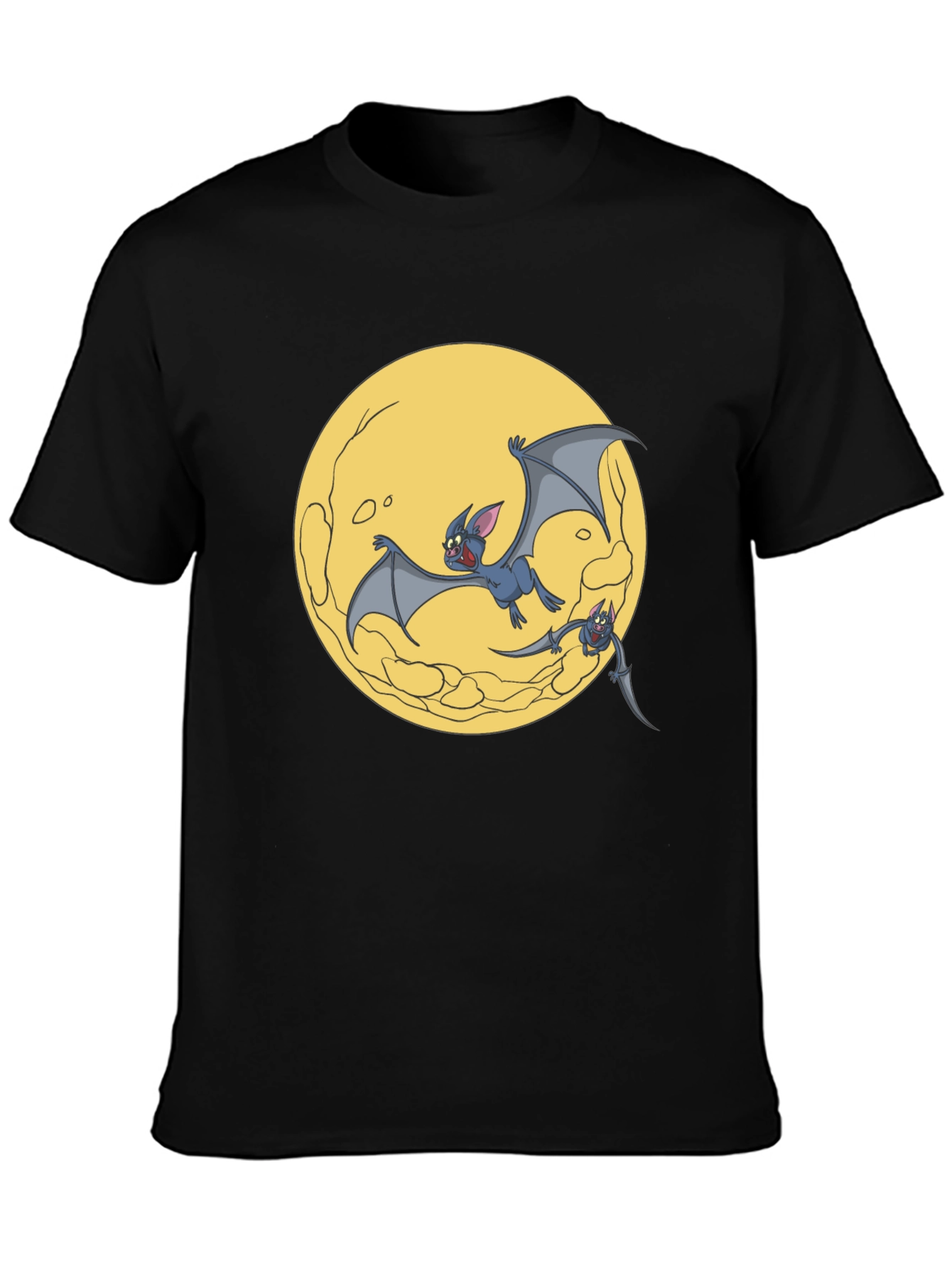 Cartoon Bat Moon Graphic T-Shirt - Black