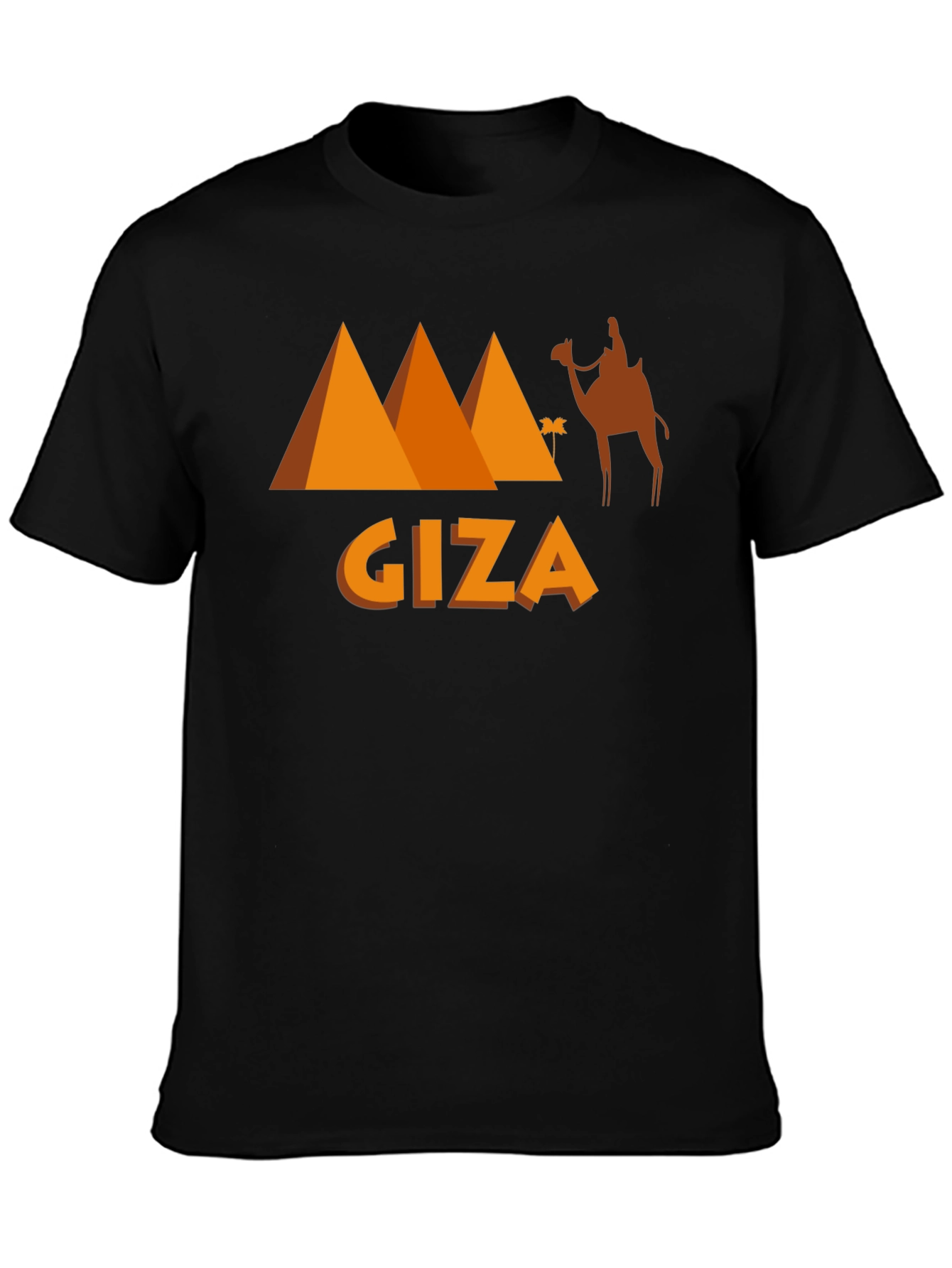 Giza Egypt Black T-Shirt Camel Pyramids Graphic Tee