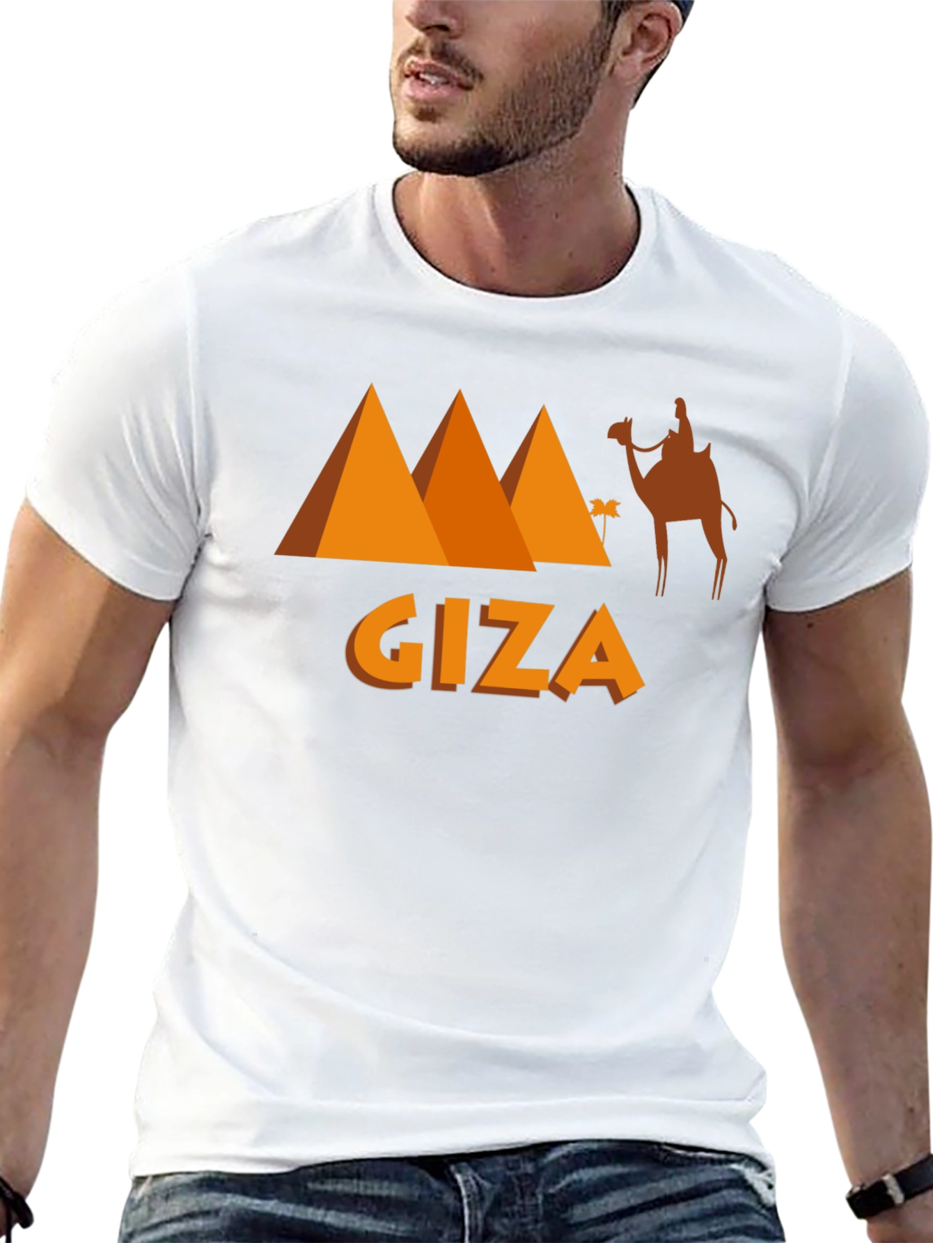 Giza Egypt Black T-Shirt Camel Pyramids Graphic Tee