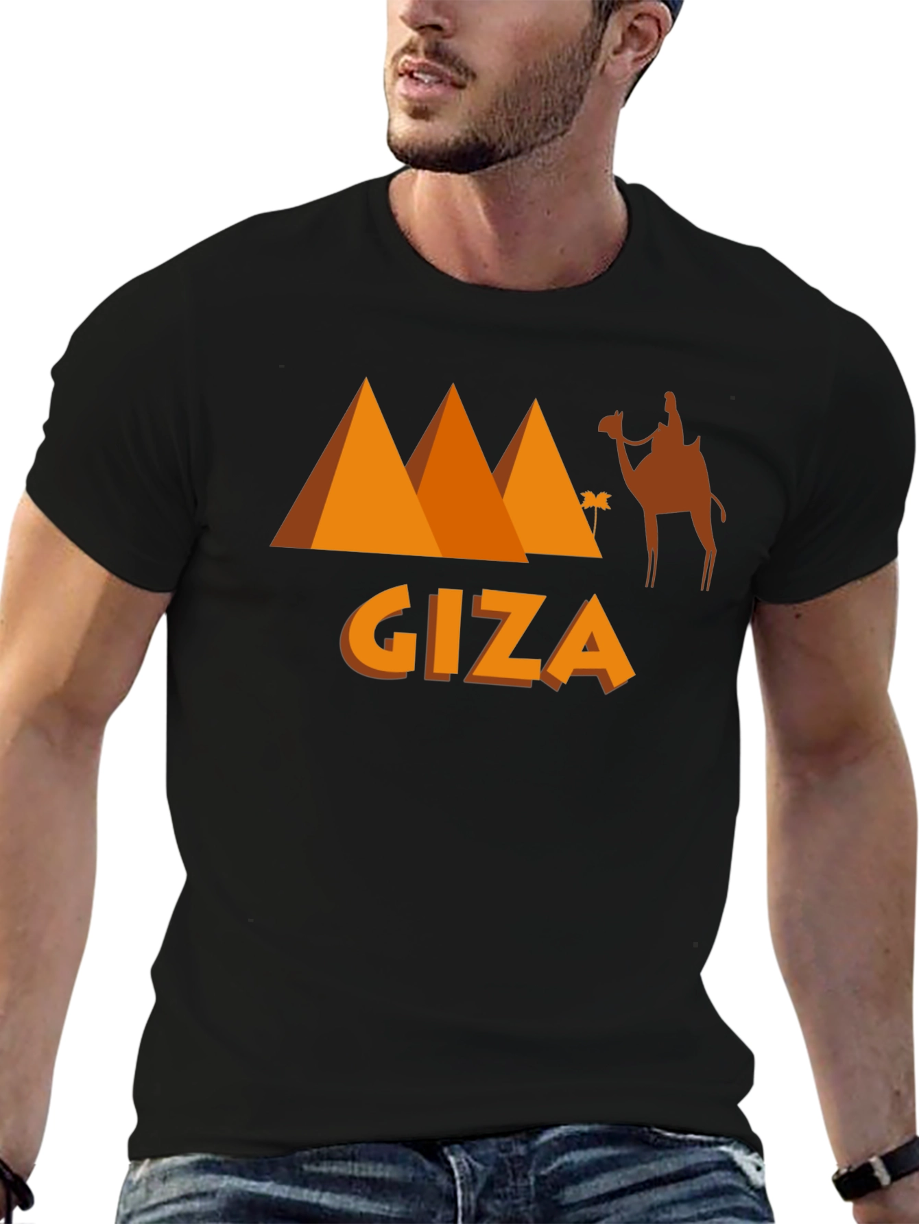 Giza Egypt Black T-Shirt Camel Pyramids Graphic Tee