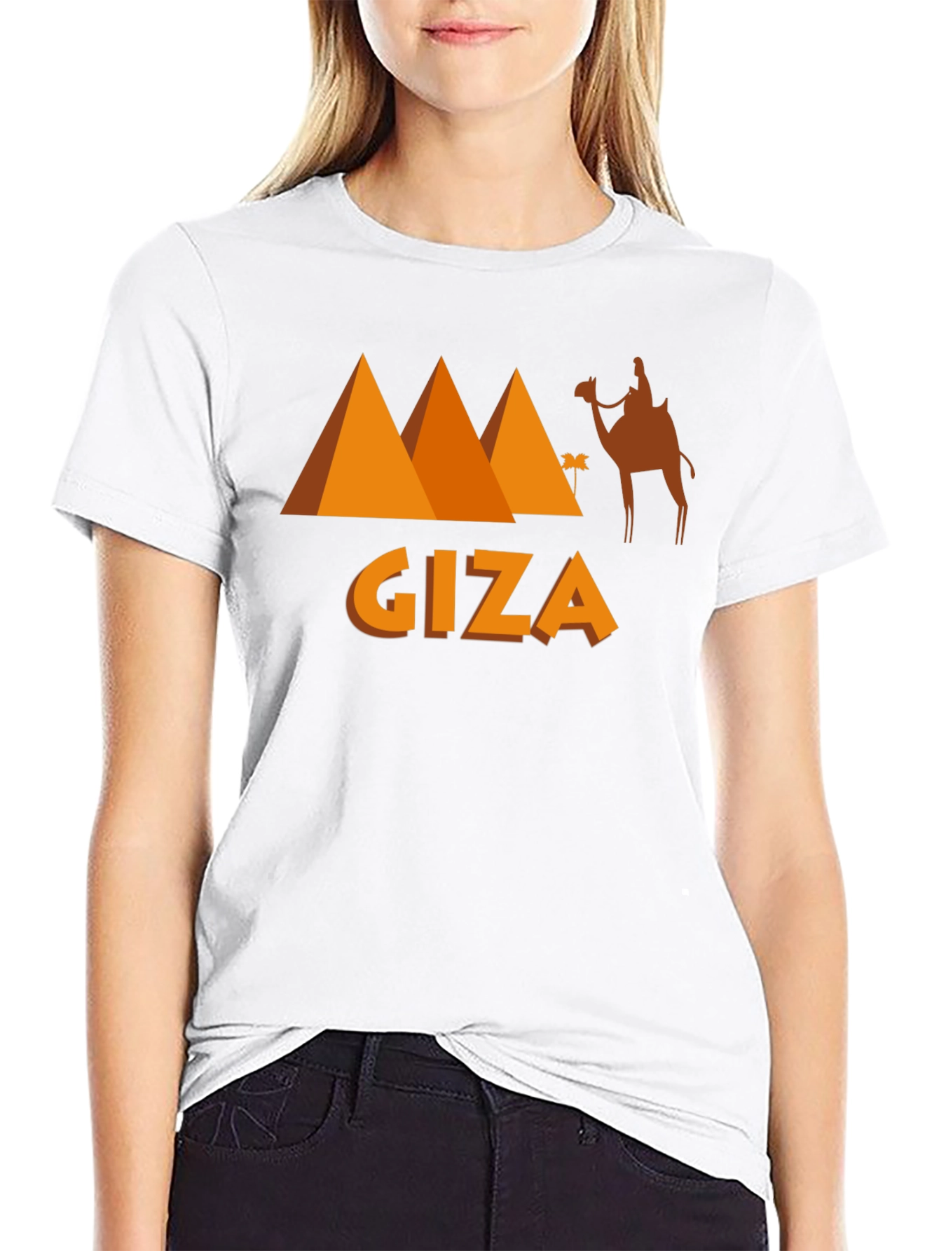 Giza Egypt Black T-Shirt Camel Pyramids Graphic Tee