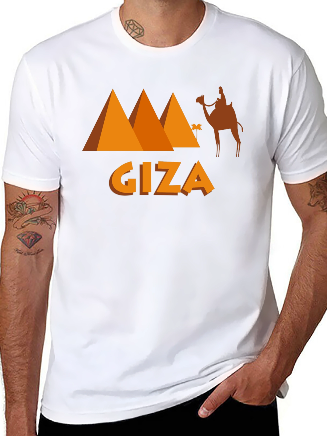 Giza Egypt Black T-Shirt Camel Pyramids Graphic Tee