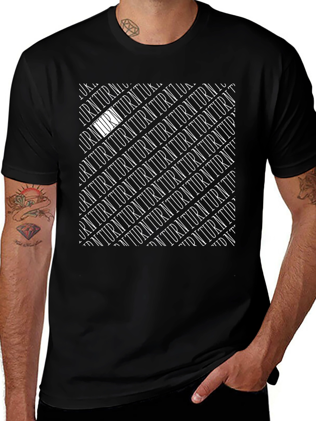 Modern Turn Pattern Black Graphic T-Shirt
