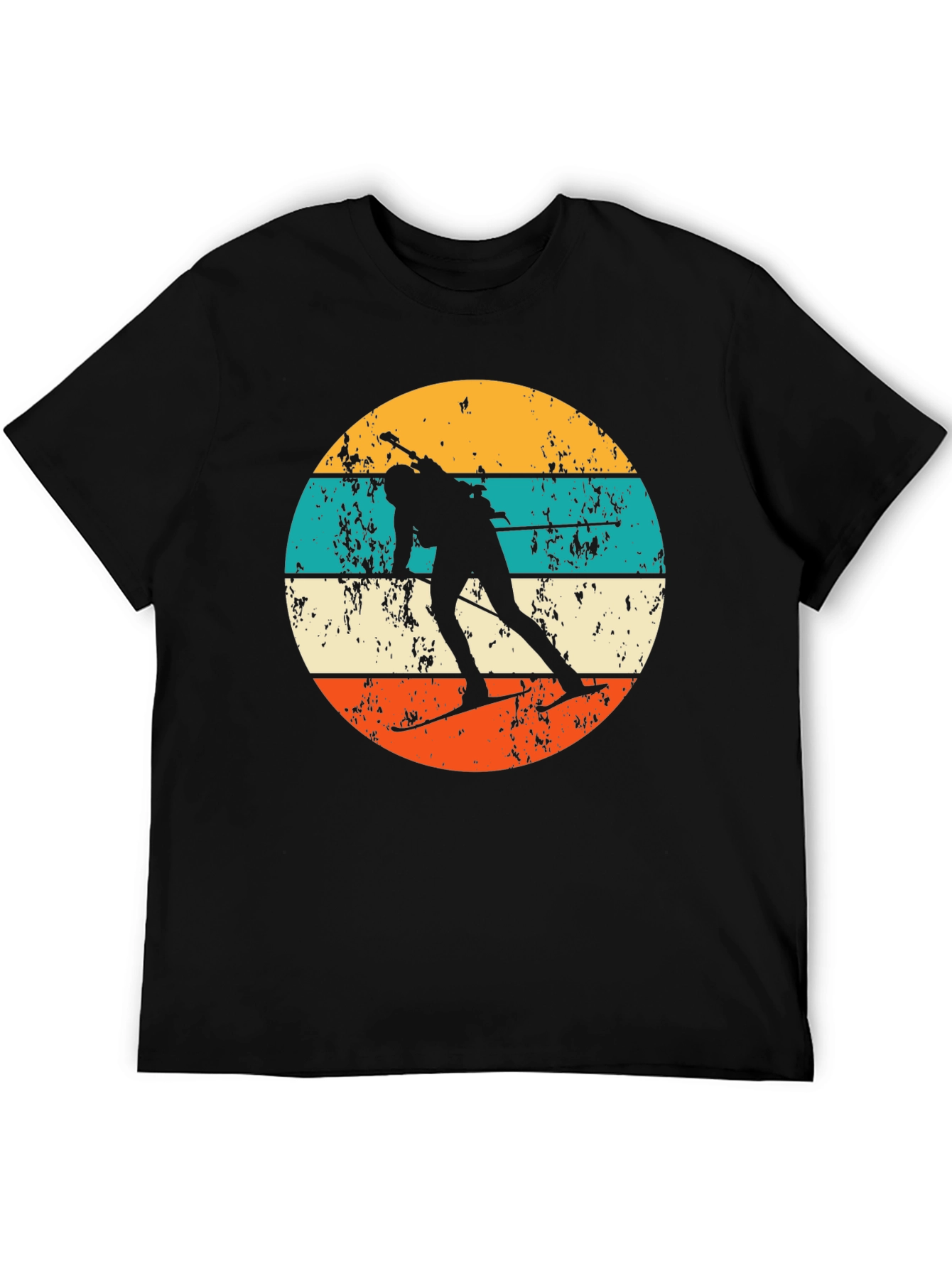 Retro Biathlon T-Shirt - Distressed Skiing Silhouette