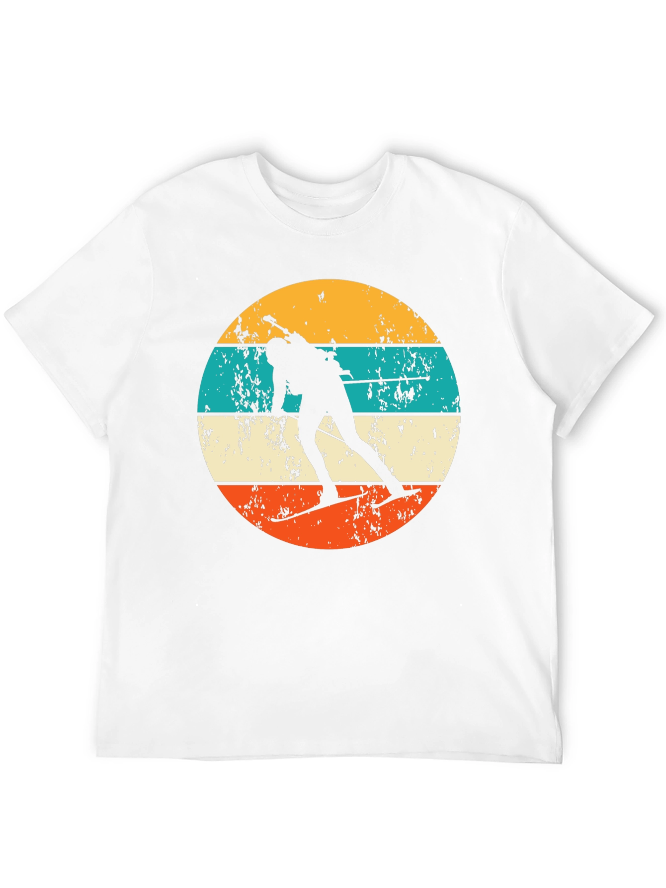 Retro Biathlon T-Shirt - Distressed Skiing Silhouette