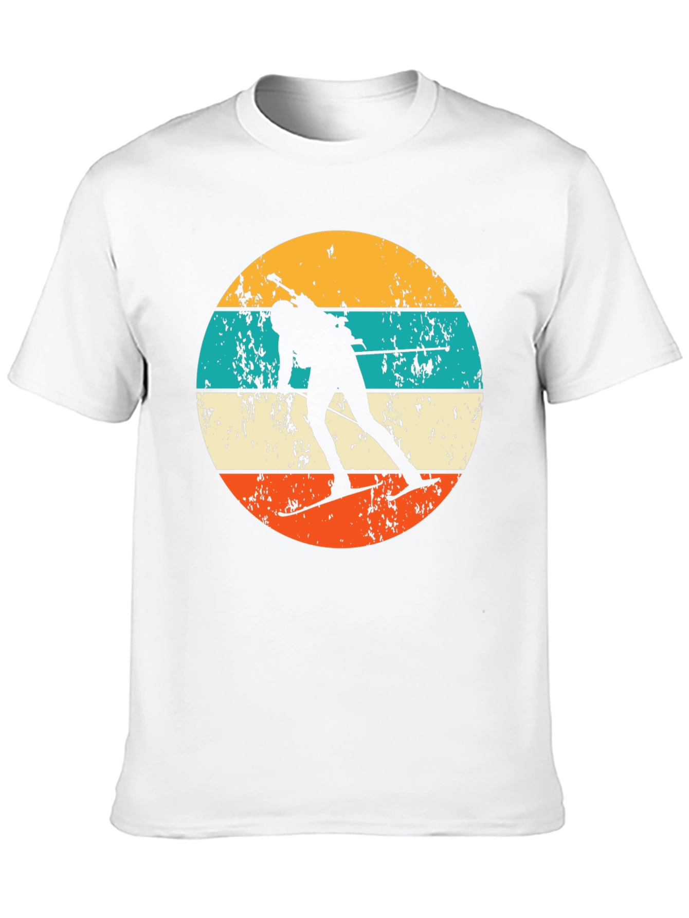 Retro Biathlon T-Shirt - Distressed Skiing Silhouette