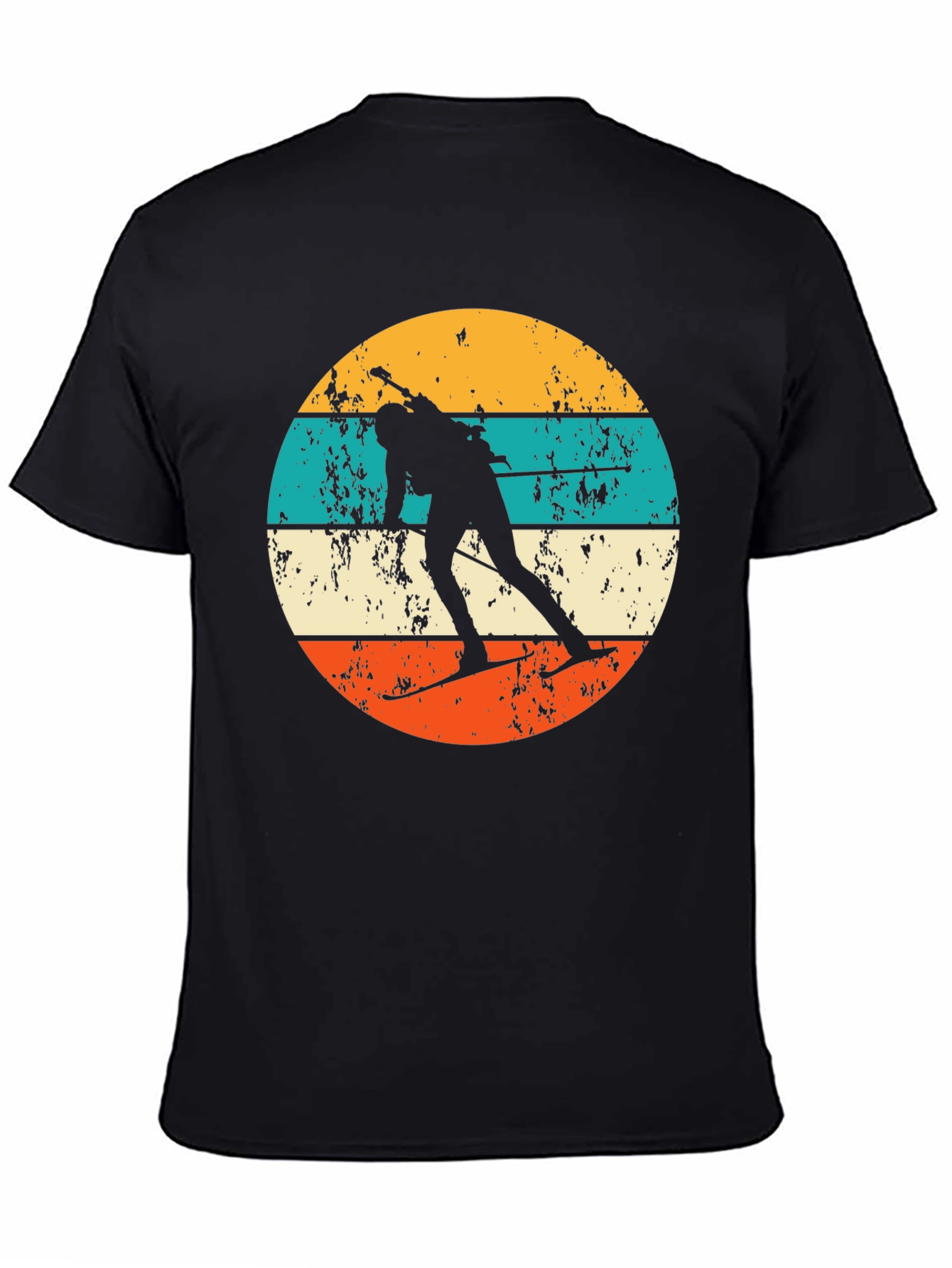 Retro Biathlon T-Shirt - Distressed Skiing Silhouette