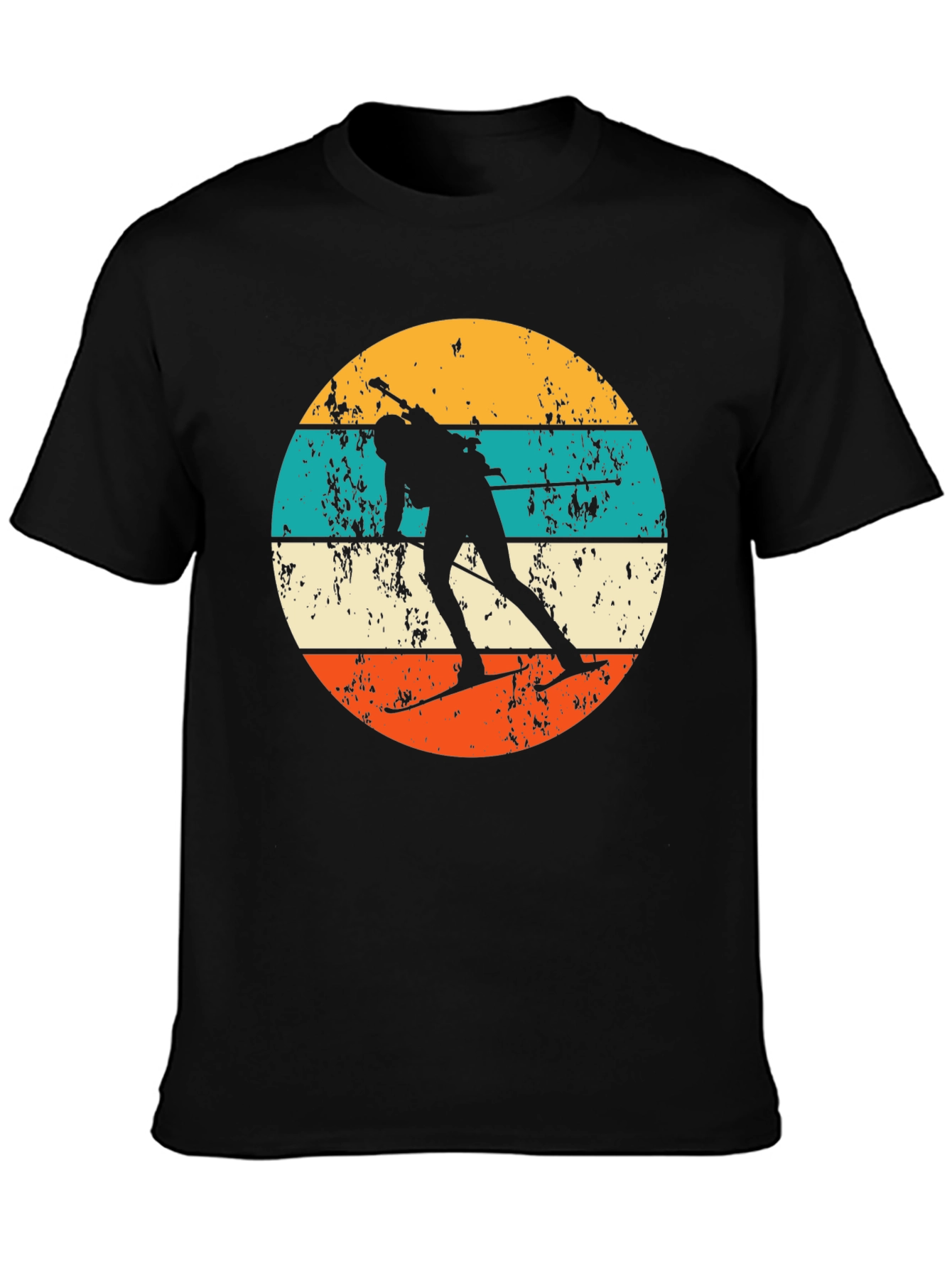 Retro Biathlon T-Shirt - Distressed Skiing Silhouette