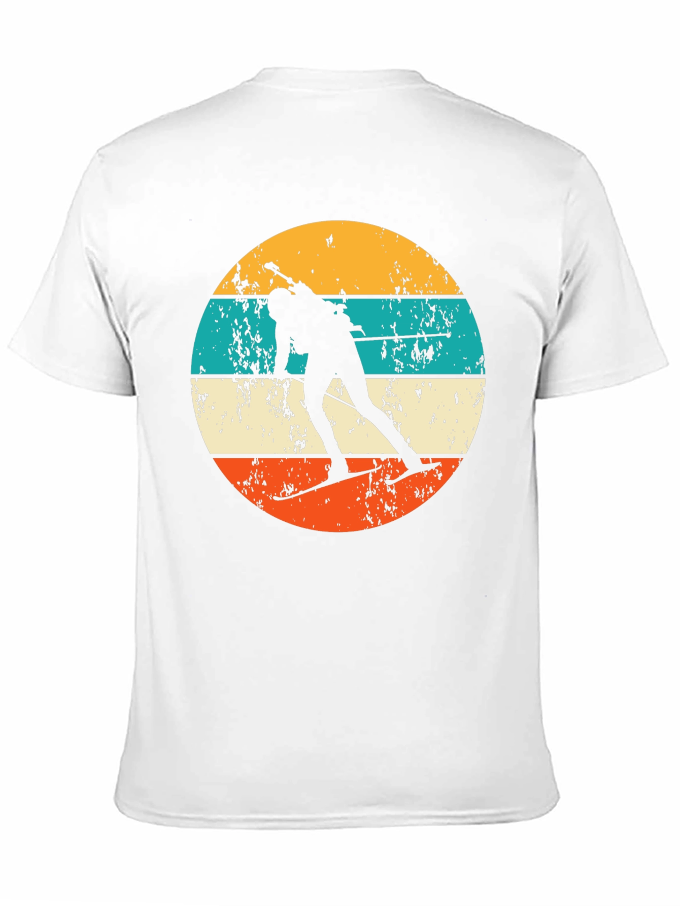 Retro Biathlon T-Shirt - Distressed Skiing Silhouette