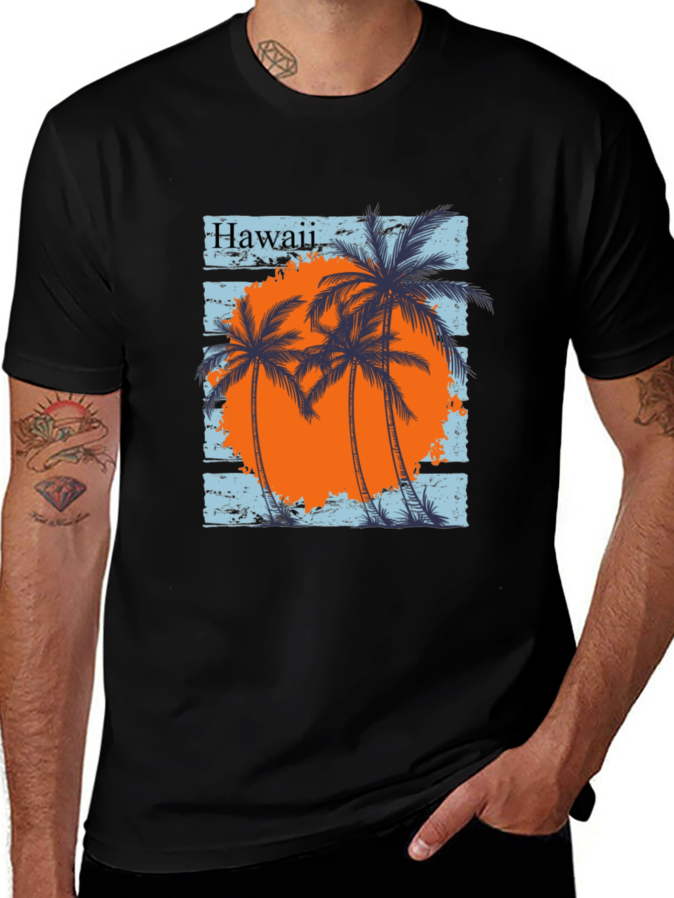 Hawaii Palms Graphic Tee - Black